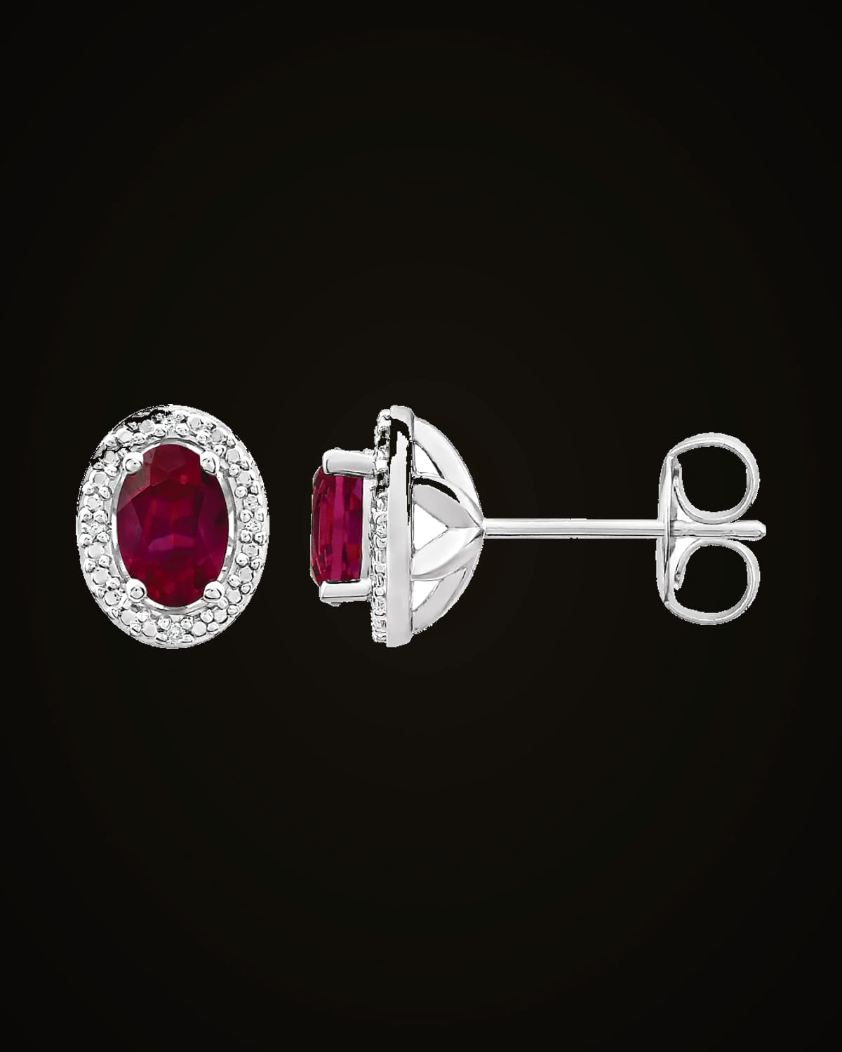 Lab-Grown Ruby And 0.025 CTW Natural Diamond Earrings — Rhodium-Plated on Sterling Silver