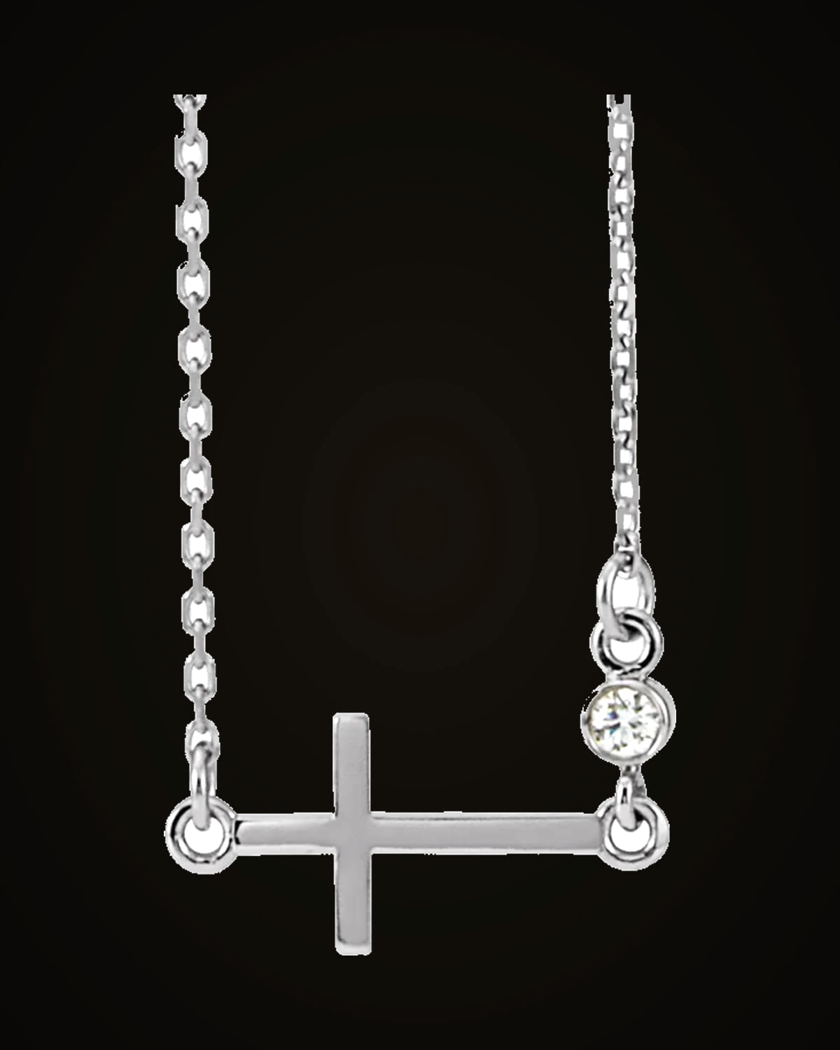 0.03 Ct Natural Diamond Sideways Cross Adjustable Necklace — Sterling Silver · I1 · G-H