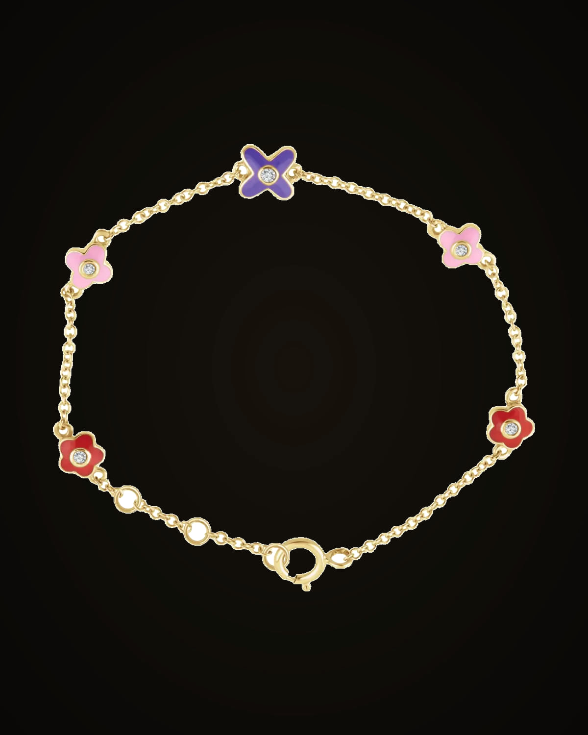 0.04 CTW Natural Diamond Youth Flower Bracelet — 10K Yellow Gold · 0.05 CTW · I2