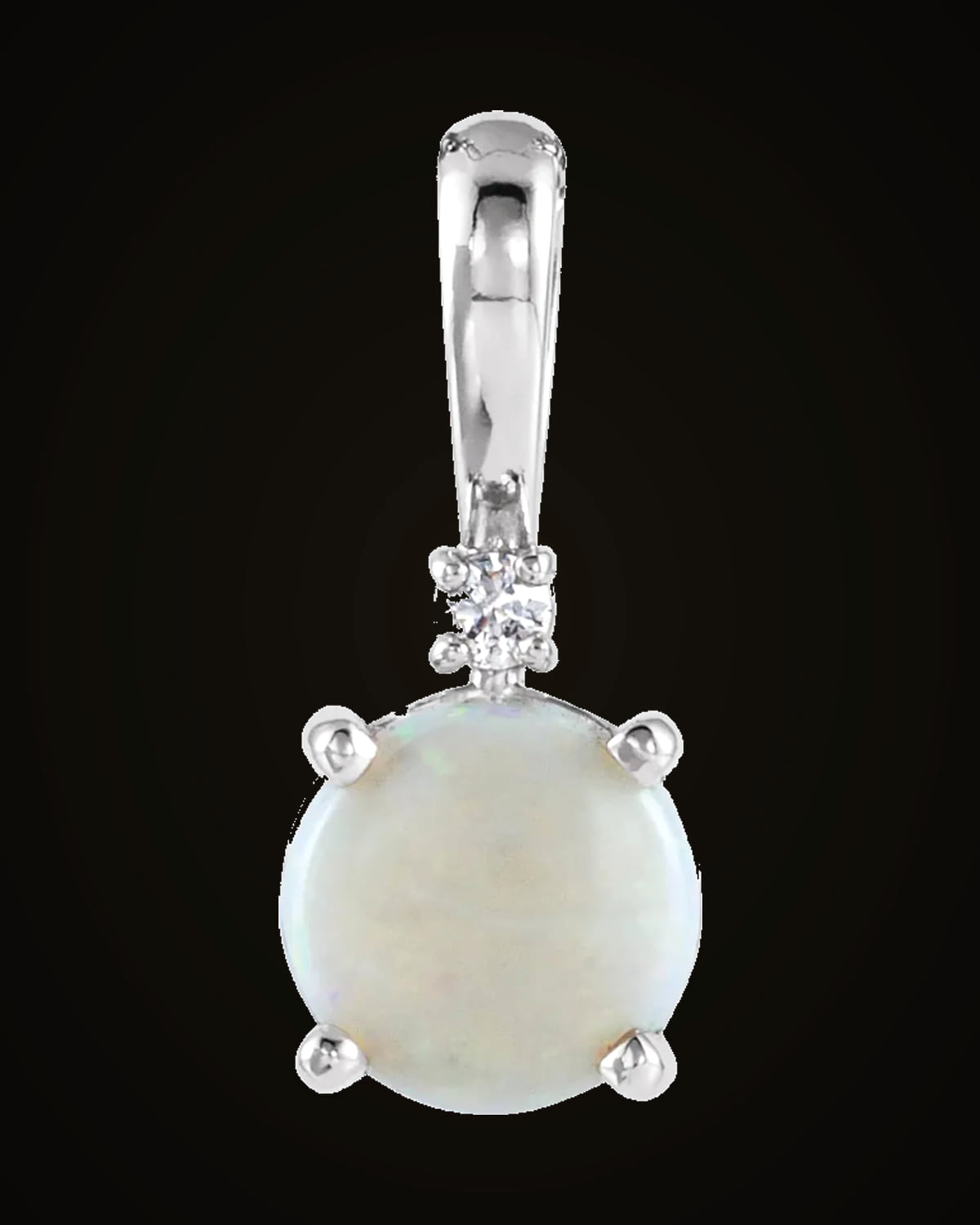 Natural Opal And 0.015 Ct Natural Diamond Pendant — Rhodium-Plated on 14K White Gold