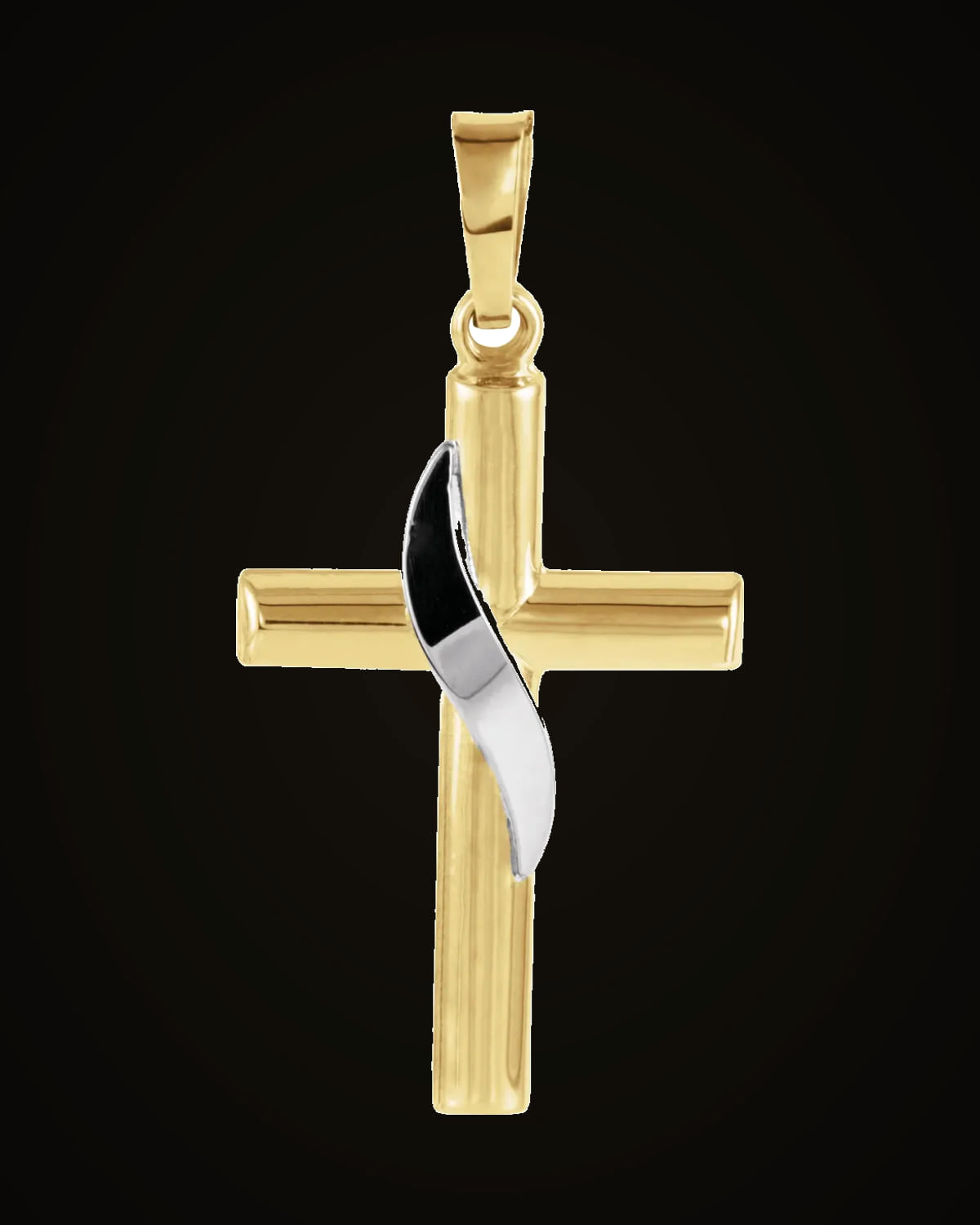 Two Tone Hollow Cross Pendant — Rhodium-Plated on 14K Yellow & White Gold