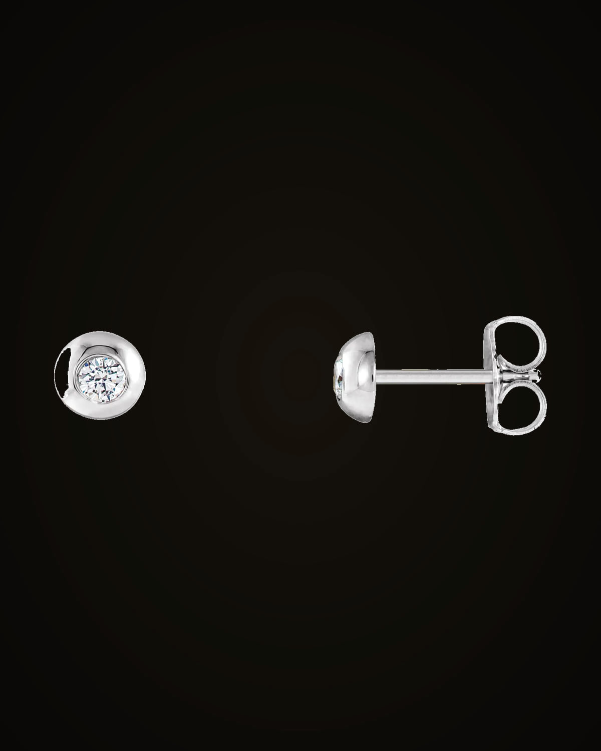 1/8 CTW Lab-Grown Diamond Domed Stud Earrings With Backs — Rhodium-Plated on 14K White Gold