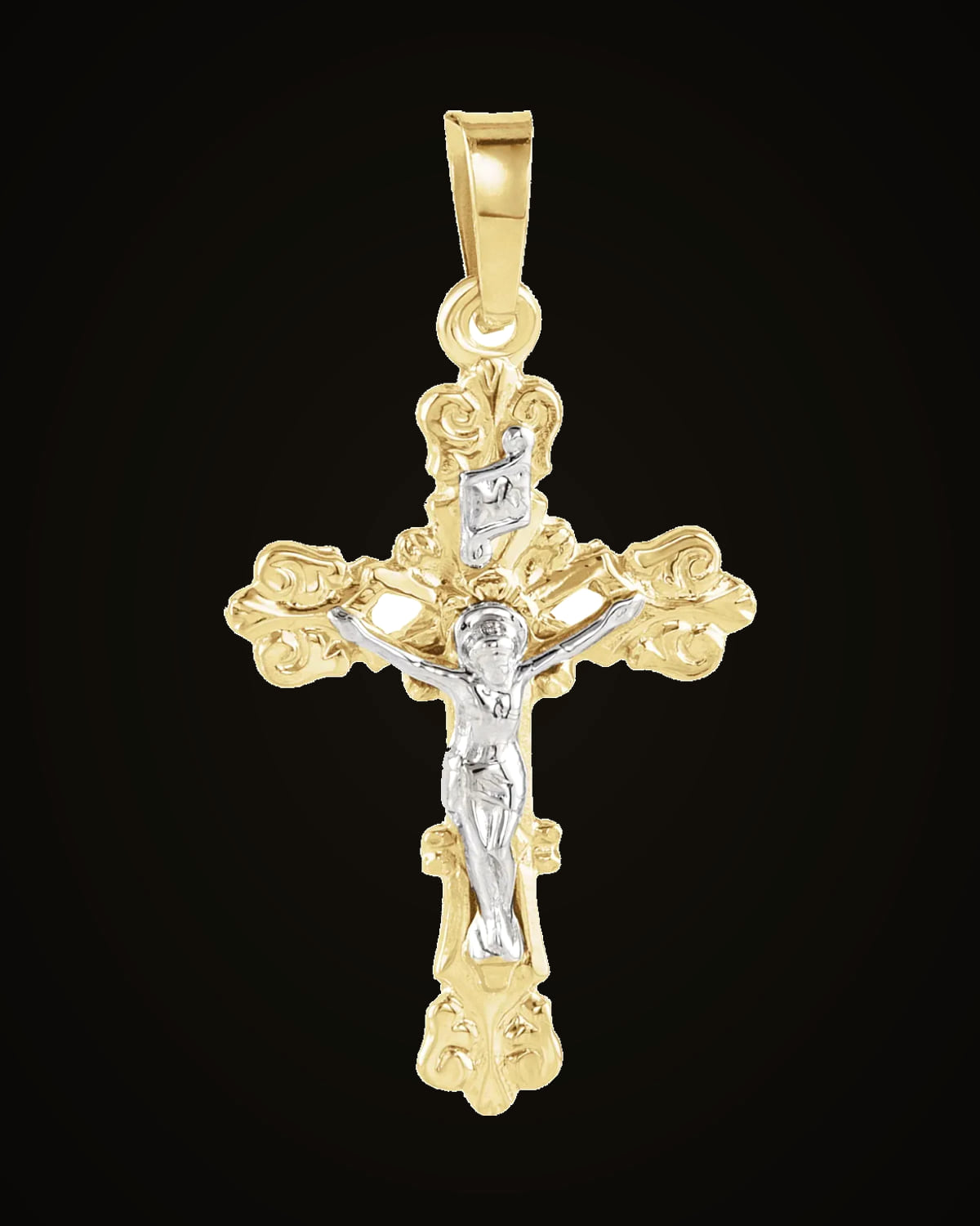 Crucifix Pendant — Rhodium-Plated on 14K Yellow & White Gold