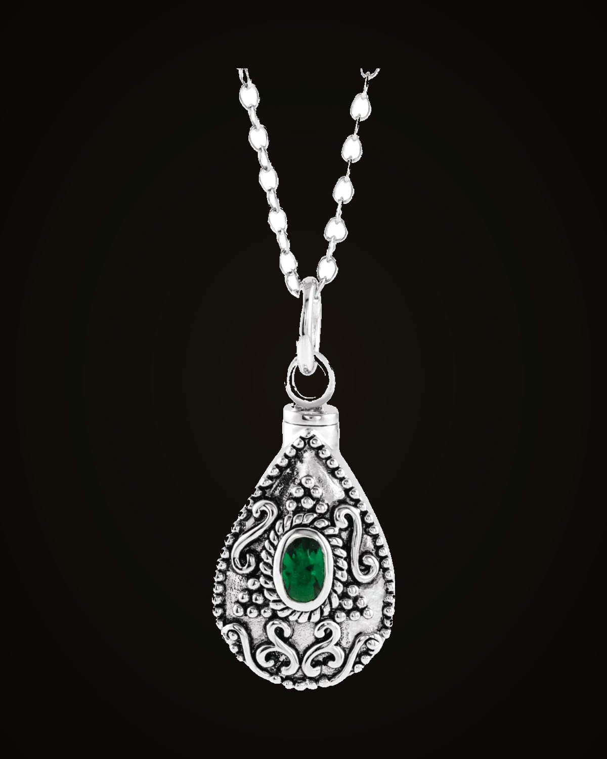 May Tear Shaped Birthstone Ash Holder Necklace — Rhodium-Plated on Sterling Silver · 6 x 4 mm