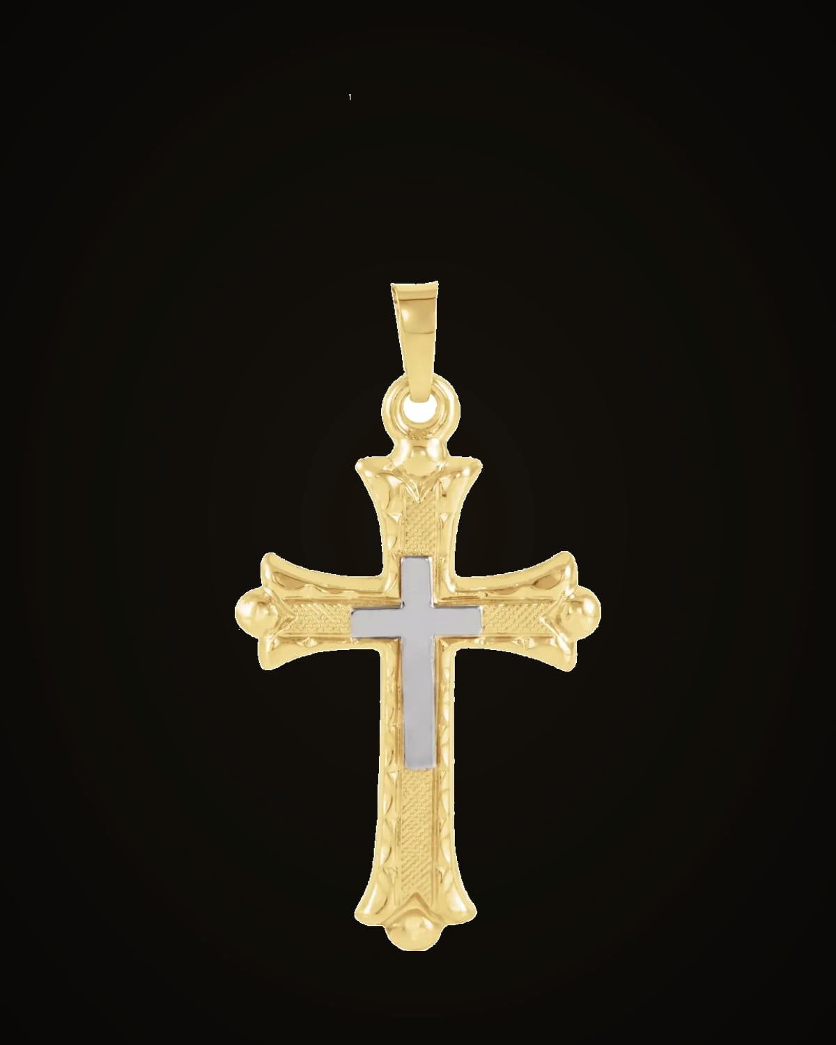 Two Tone Hollow Cross Pendant — 14K Yellow & White Gold