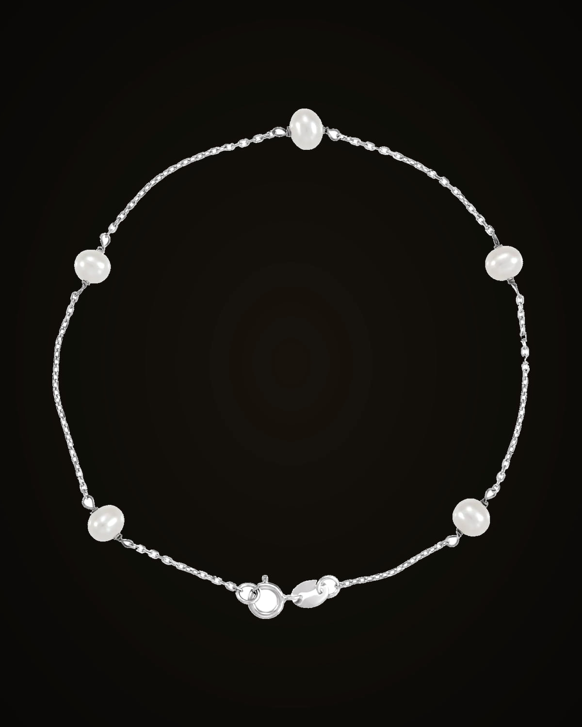 Cultured White Pearl Station Bracelet — Rhodium-Plated on 14K White Gold · Cultured Freshwater Pearl