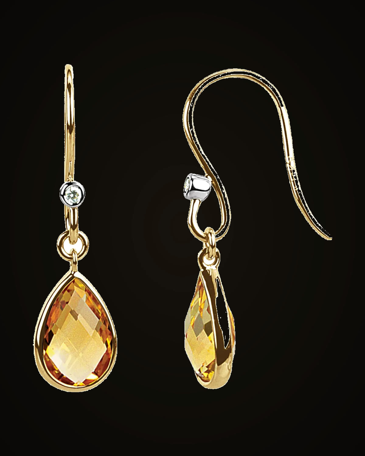 Natural Citrine And 0.02 CTW Natural Diamond Earrings — 14K Yellow Gold
