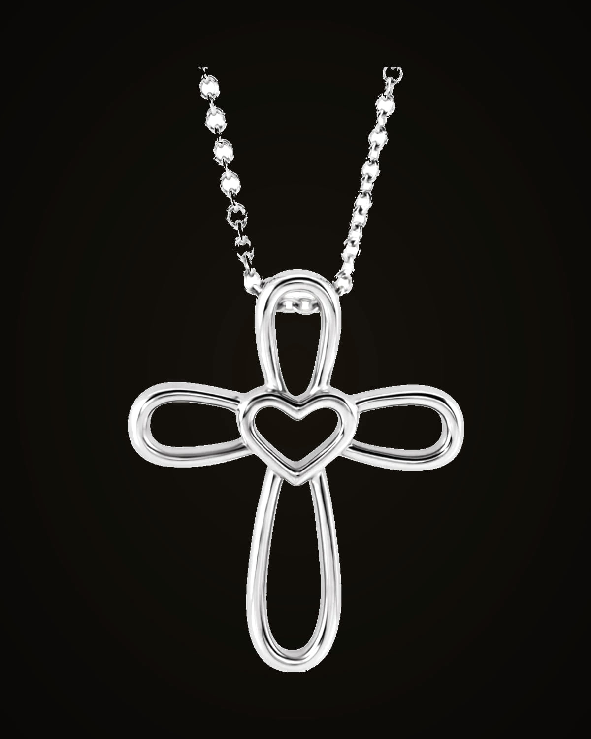 Cross With Heart Necklace — Sterling Silver