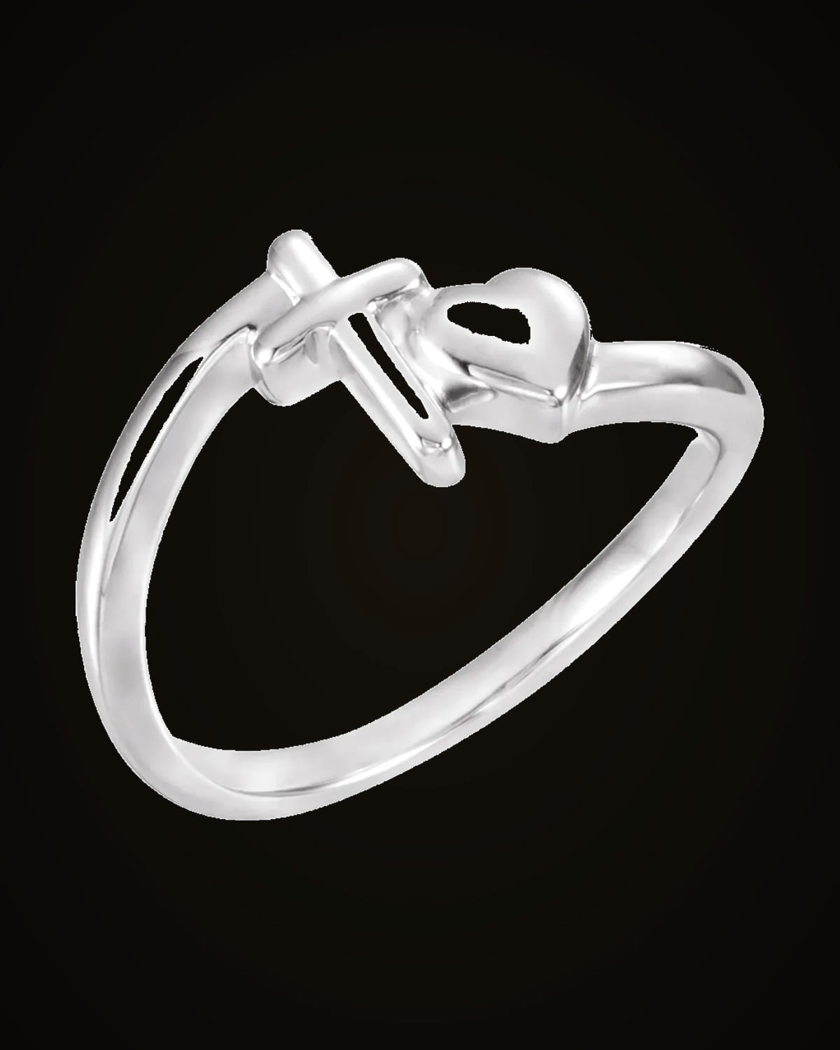 Cross And Heart Ring With Box — Sterling Silver · 8.8 mm · Size 6
