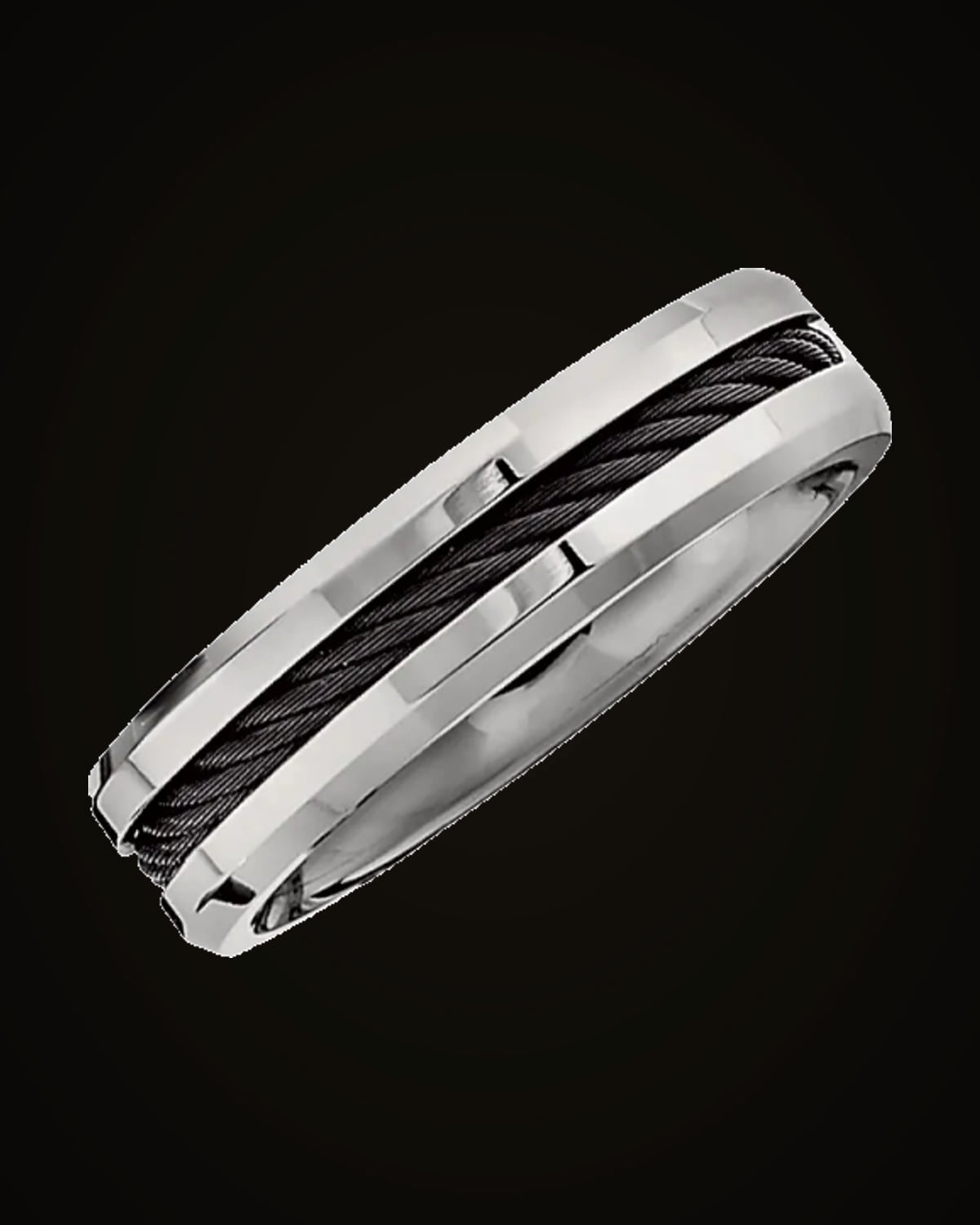Beveled-Edge Black Cable Inlay Standard-Fit Band — Titanium · 6 mm · Size 12