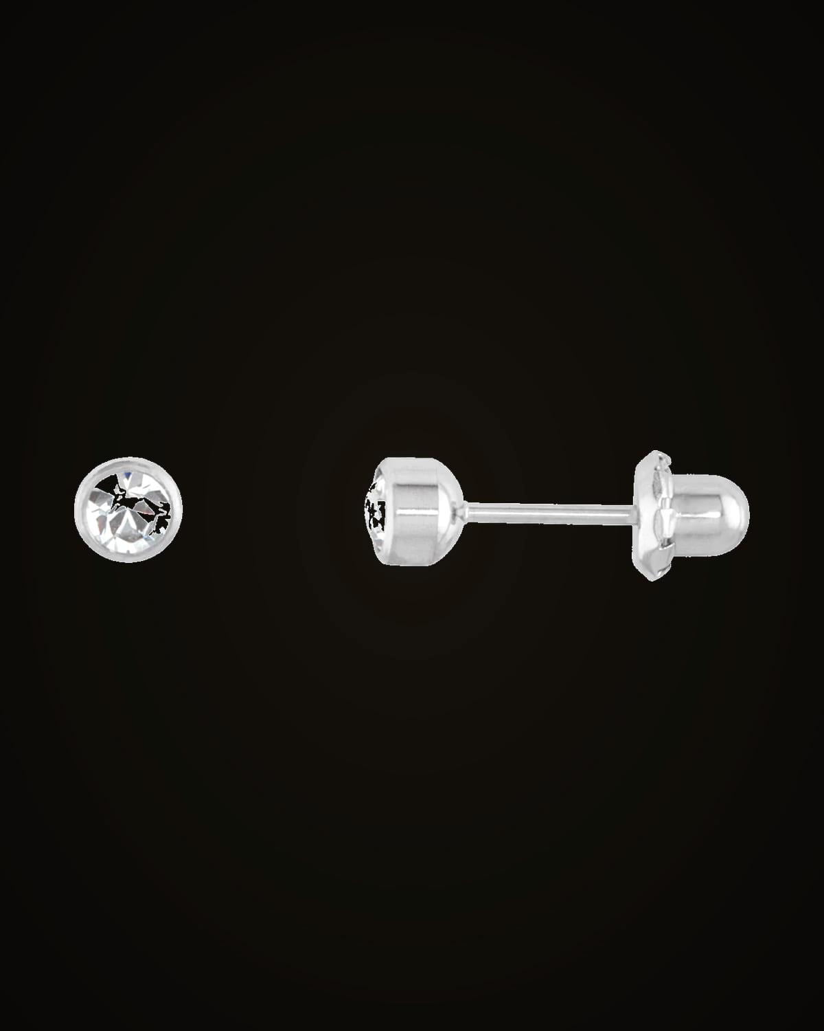 Bezel-Set Imitation Cubic Zirconia Earrings — Titanium · 4 mm