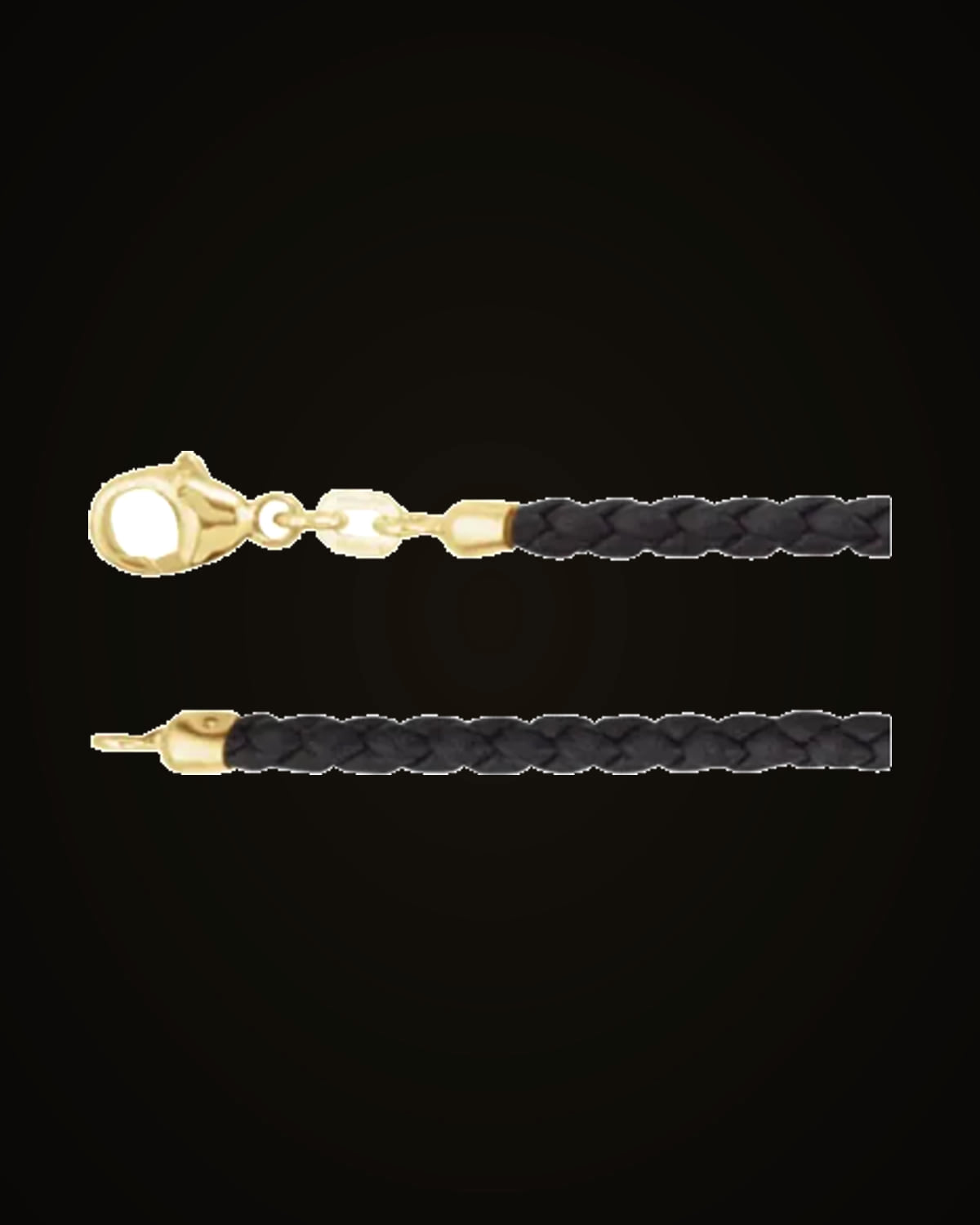 Black Braided Leather Cord — 14K Yellow Gold