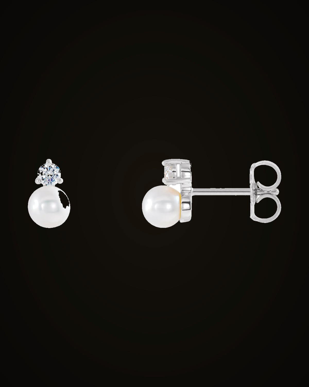 Cultured White Freshwater Pearl And 1/8 CTW Natural Diamond Earrings — Rhodium-Plated on 14K White Gold