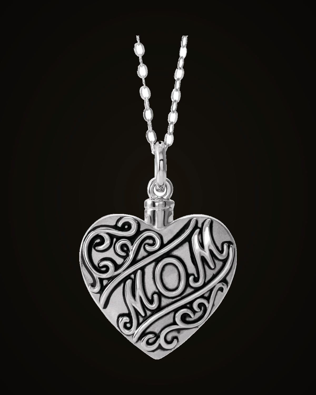 Mom Heart Ash Holder Necklace — Rhodium-Plated on Sterling Silver