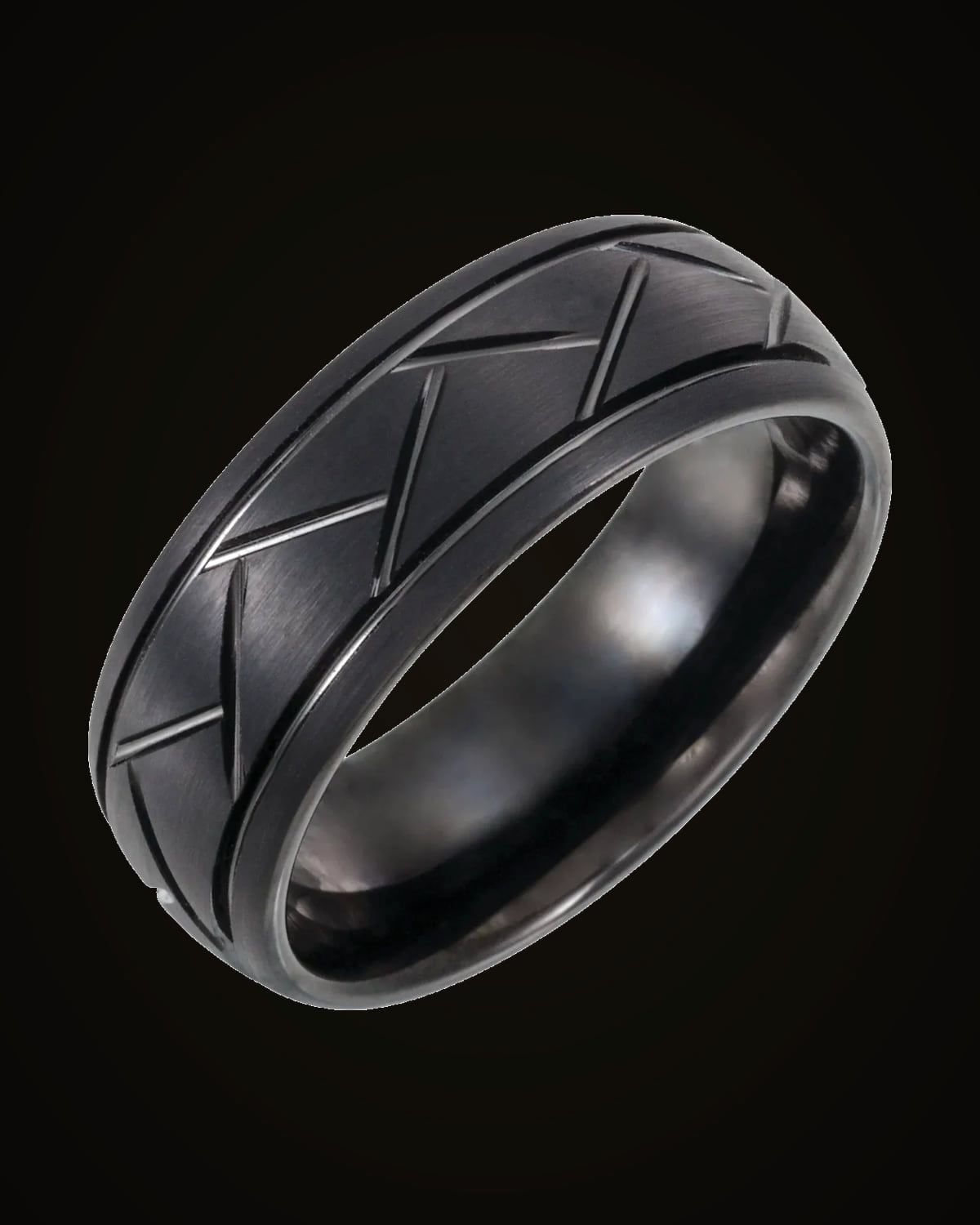 Patterned Comfort-Fit Band With Black Pvd — Black PVD Tungsten · 8 mm · Size 10