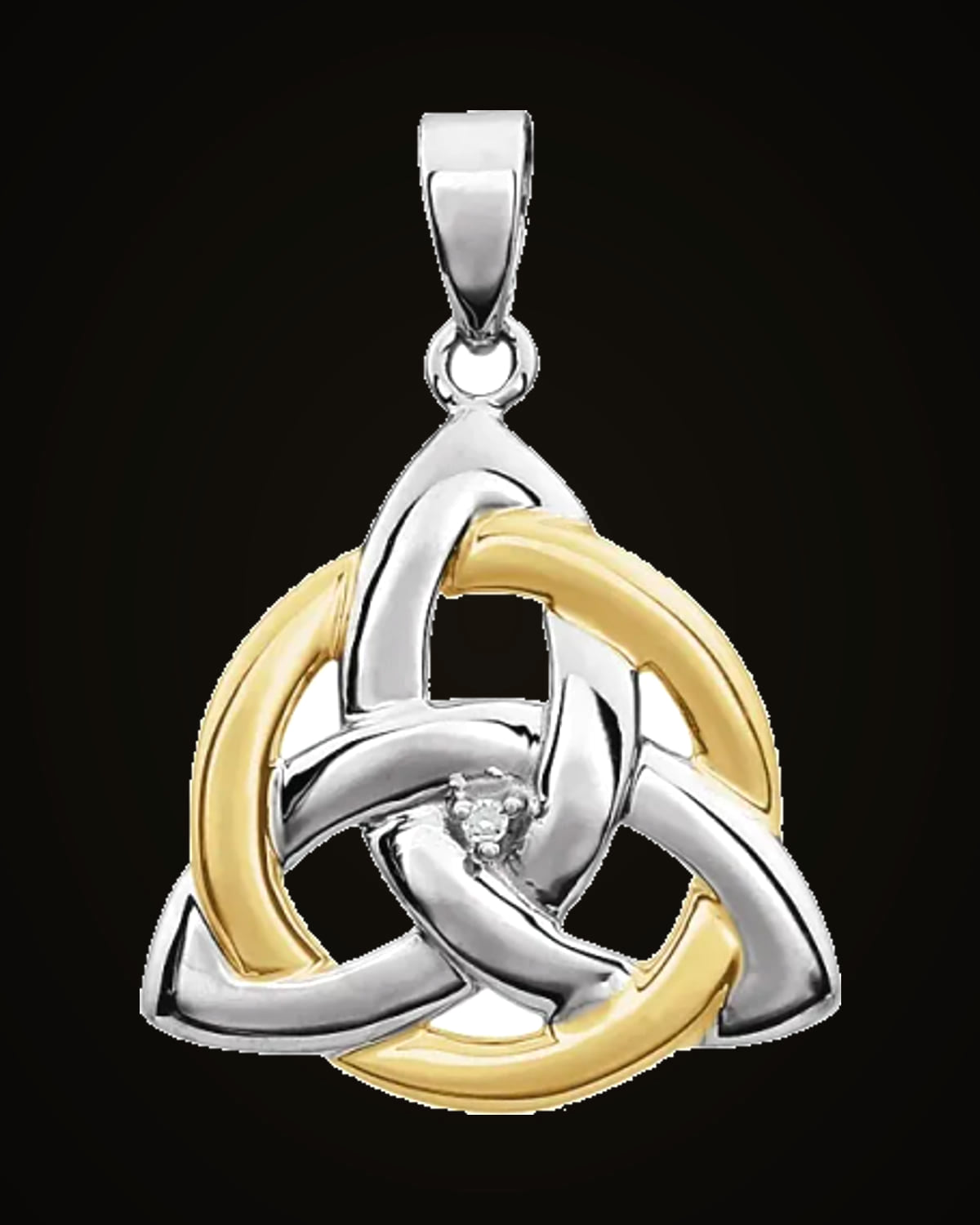 0.004 Ct Natural Diamond Celtic-Inspired Pendant — Rhodium-Plated on 14K White & Yellow Gold