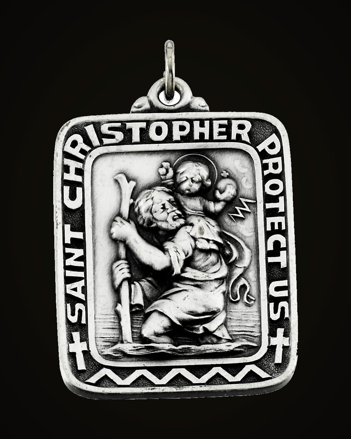 Rectangle St. Christopher Medal — Sterling Silver · 0.04 CTW