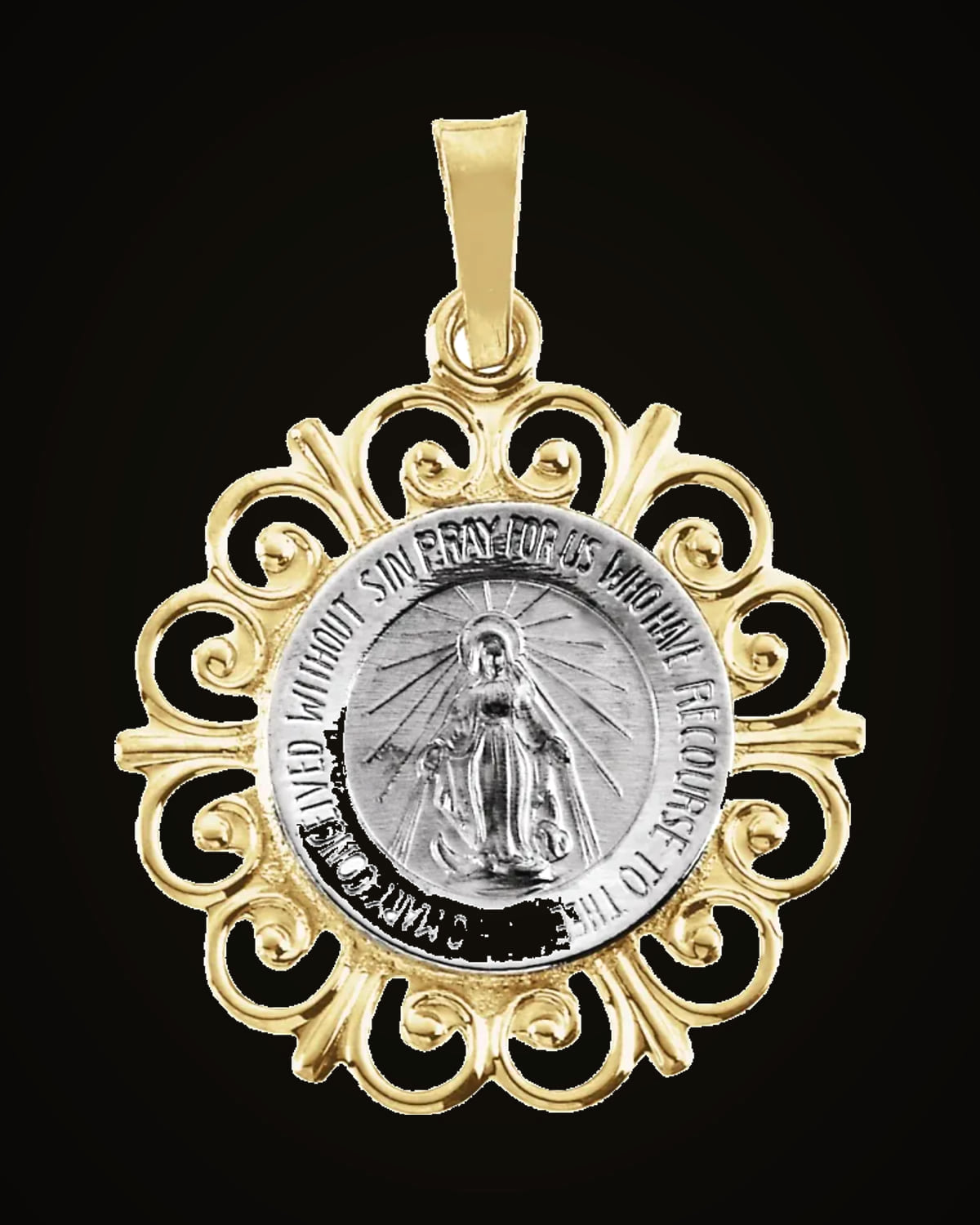 Round Miraculous Medal — Rhodium-Plated on 14K White & Yellow Gold