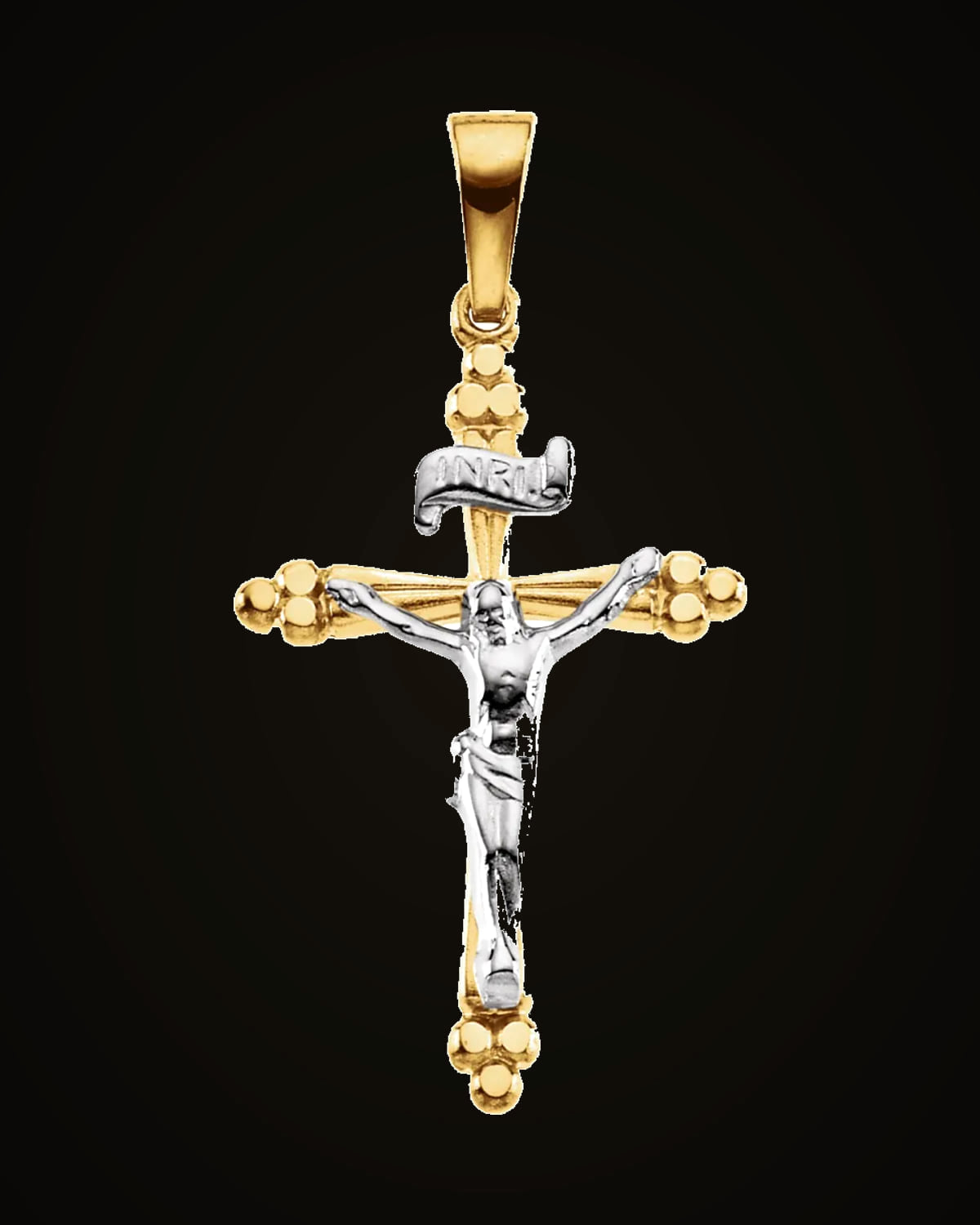 Two Tone Crucifix Pendant — Rhodium-Plated on 14K Yellow & White Gold