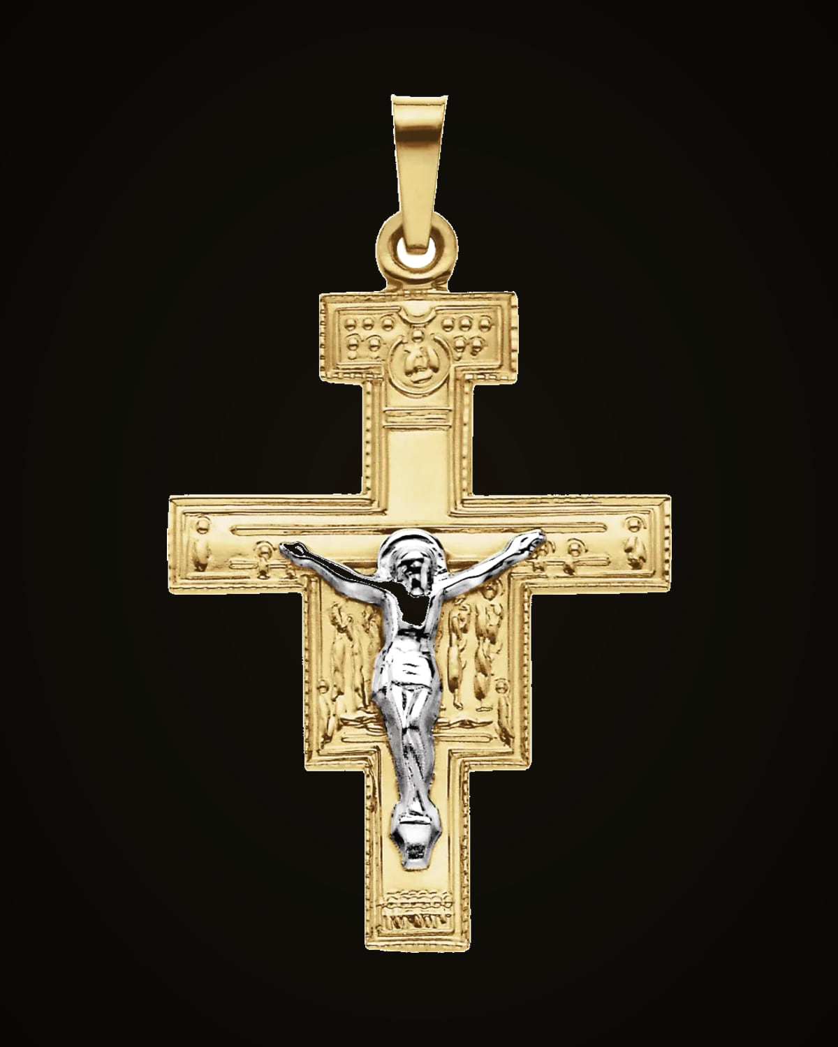 San Damiano Cross Pendant — Rhodium-Plated on 14K Yellow & White Gold