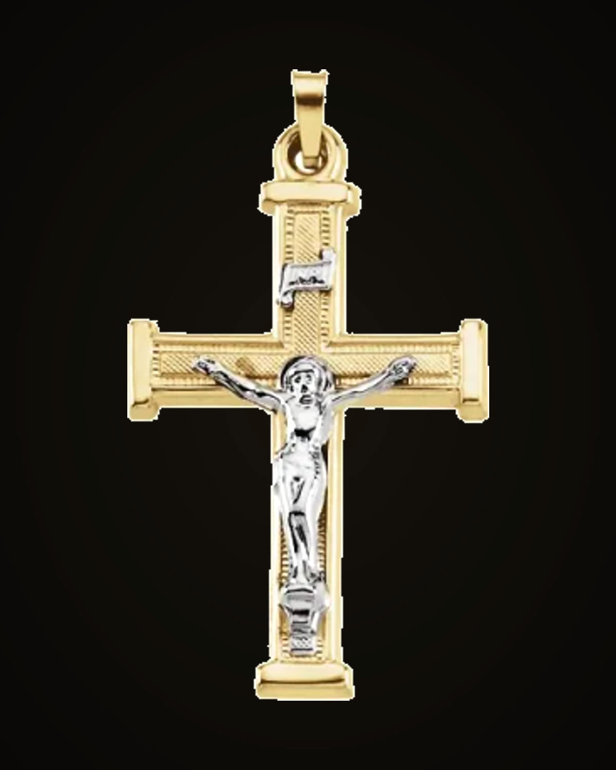Crucifix Pendant — Rhodium-Plated on 14K Yellow & White Gold