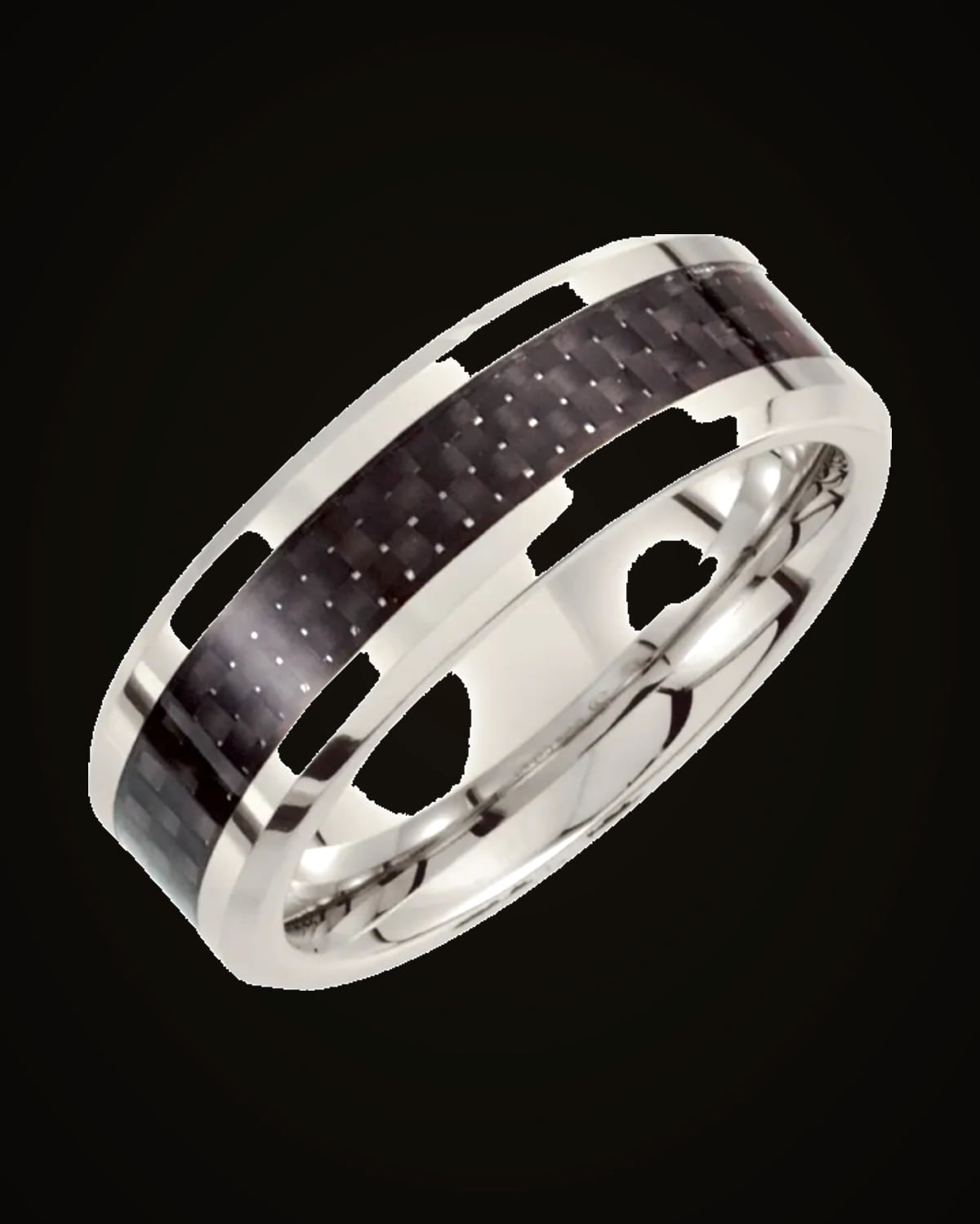 Beveled-Edge Black Carbon Fiber Inlay Comfort-Fit Band — Cobalt · 6 mm · Size 10