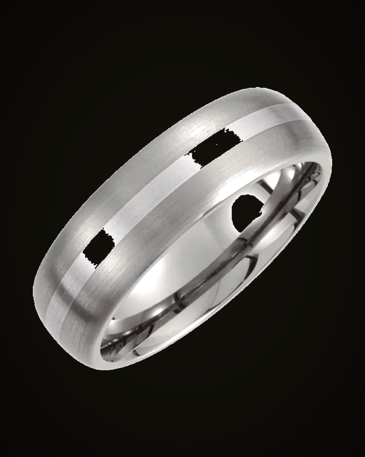 Inlay Comfort-Fit Half Round Band With Satin Finish — Titanium & Sterling Silver · 7 mm · Size 8.5