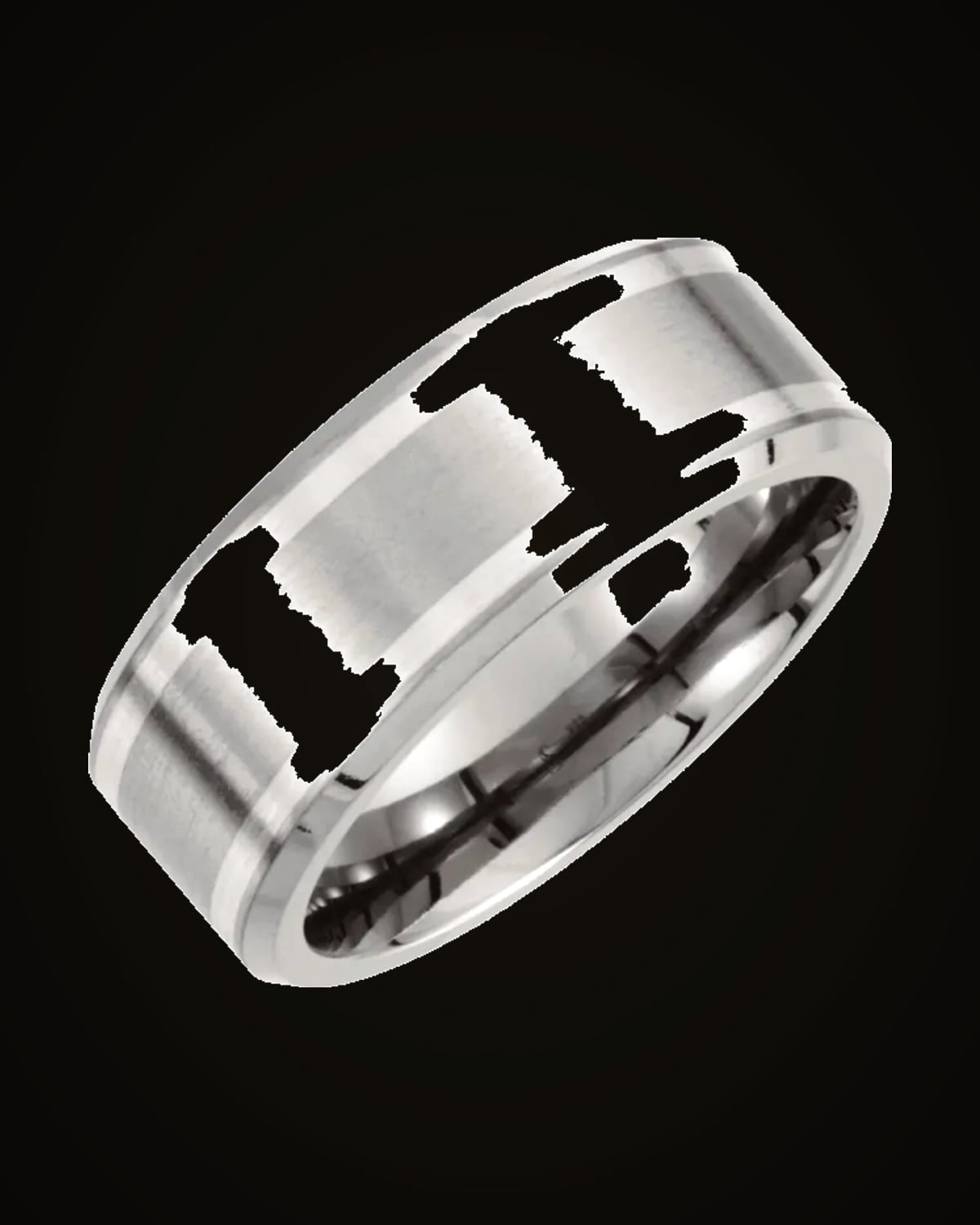 Bevelled Polished Band — Titanium & Sterling Silver · 9 mm · Size 9.5