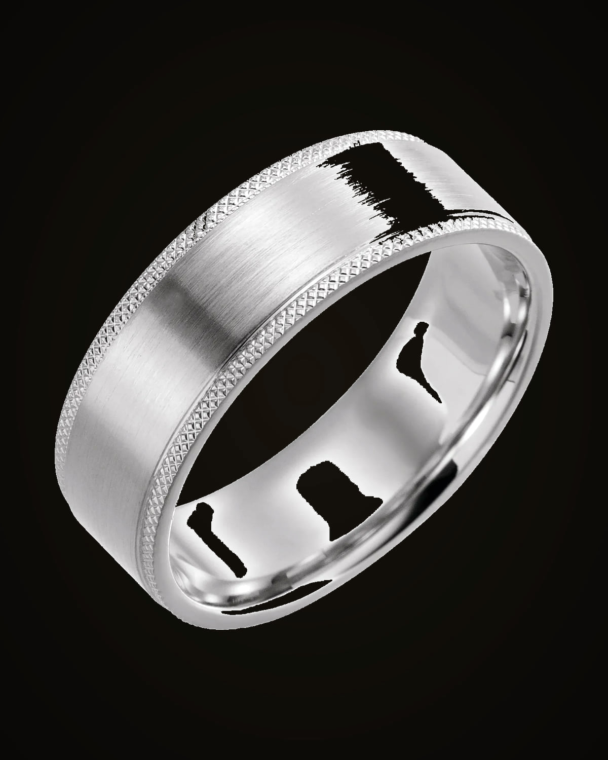 Knurled Standard-Fit Flat Band With Satin Finish — Sterling Silver · 7 mm