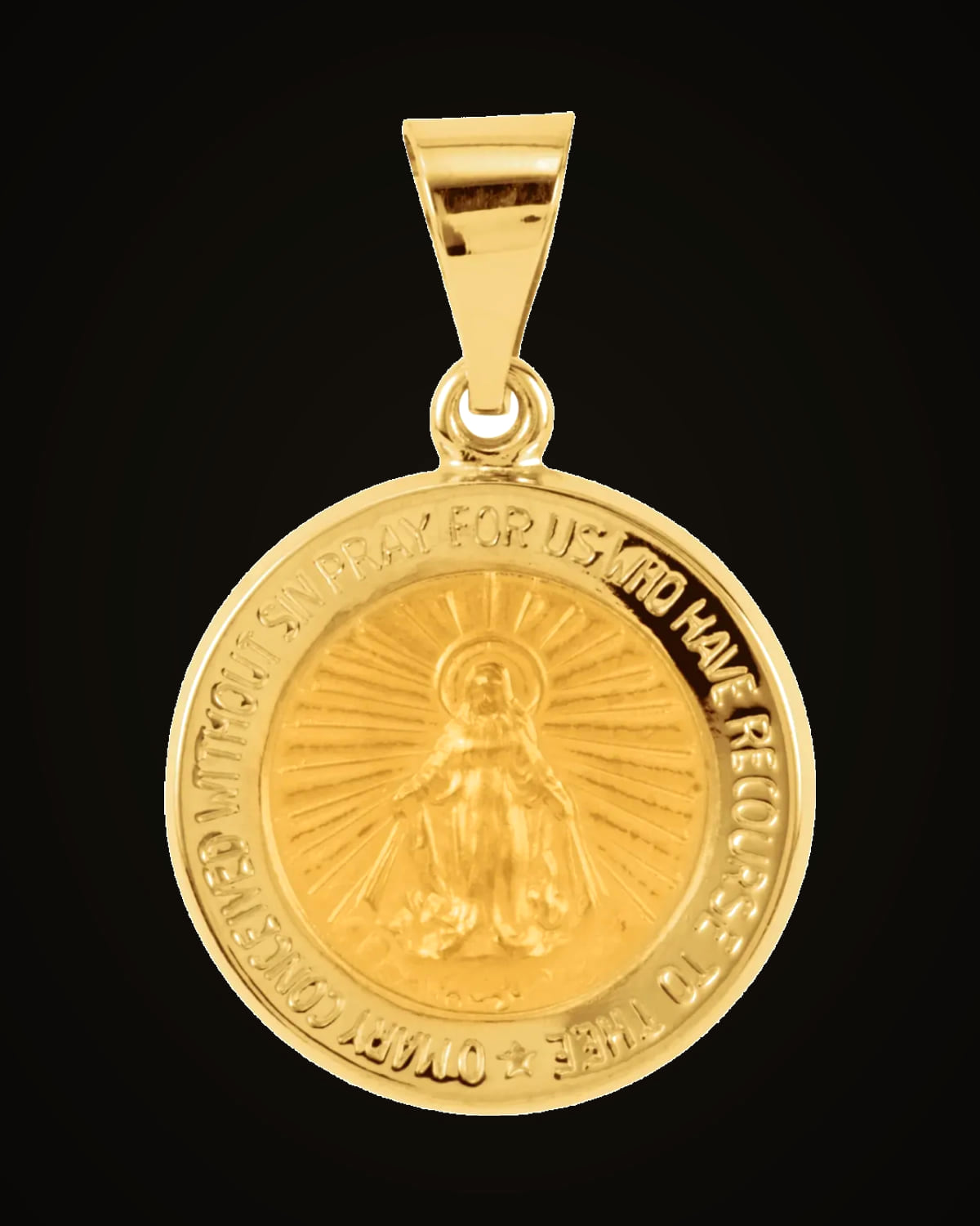 Round Hollow Miraculous Medal — 14K Yellow Gold