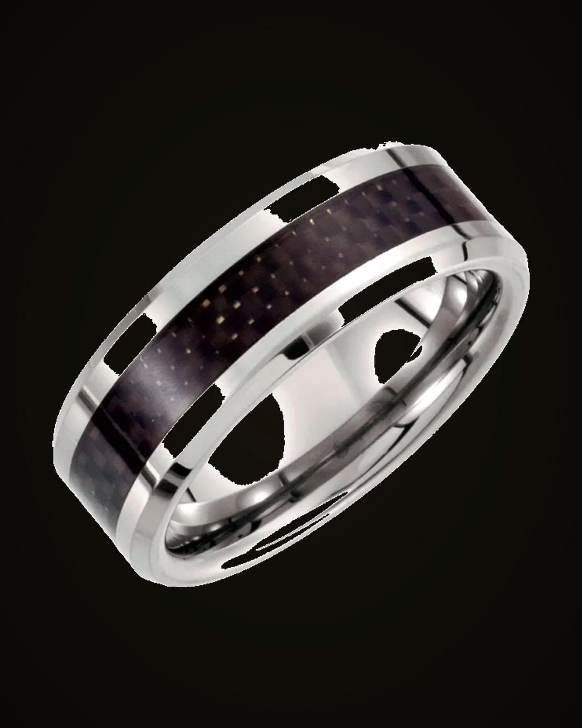 Beveled-Edge Black Carbon Fiber Inlay Comfort-Fit Band — Tungsten · 6 mm · Size 9.5