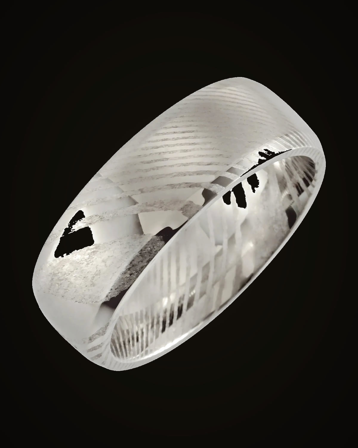 Beveled-Edge Damascus Comfort-Fit Band — Damascus Stainless Steel · 8 mm · Size 9.5