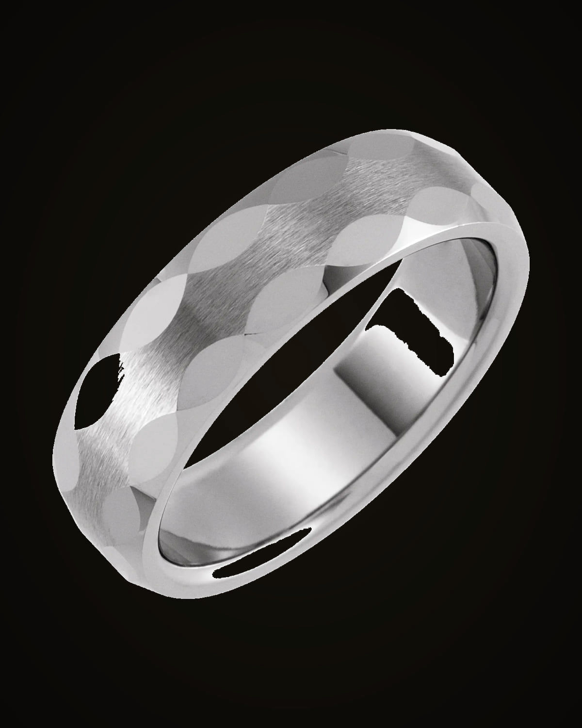 Geometric Faceted Comfort-Fit Half Round Band — Tungsten · 6 mm · Size 12