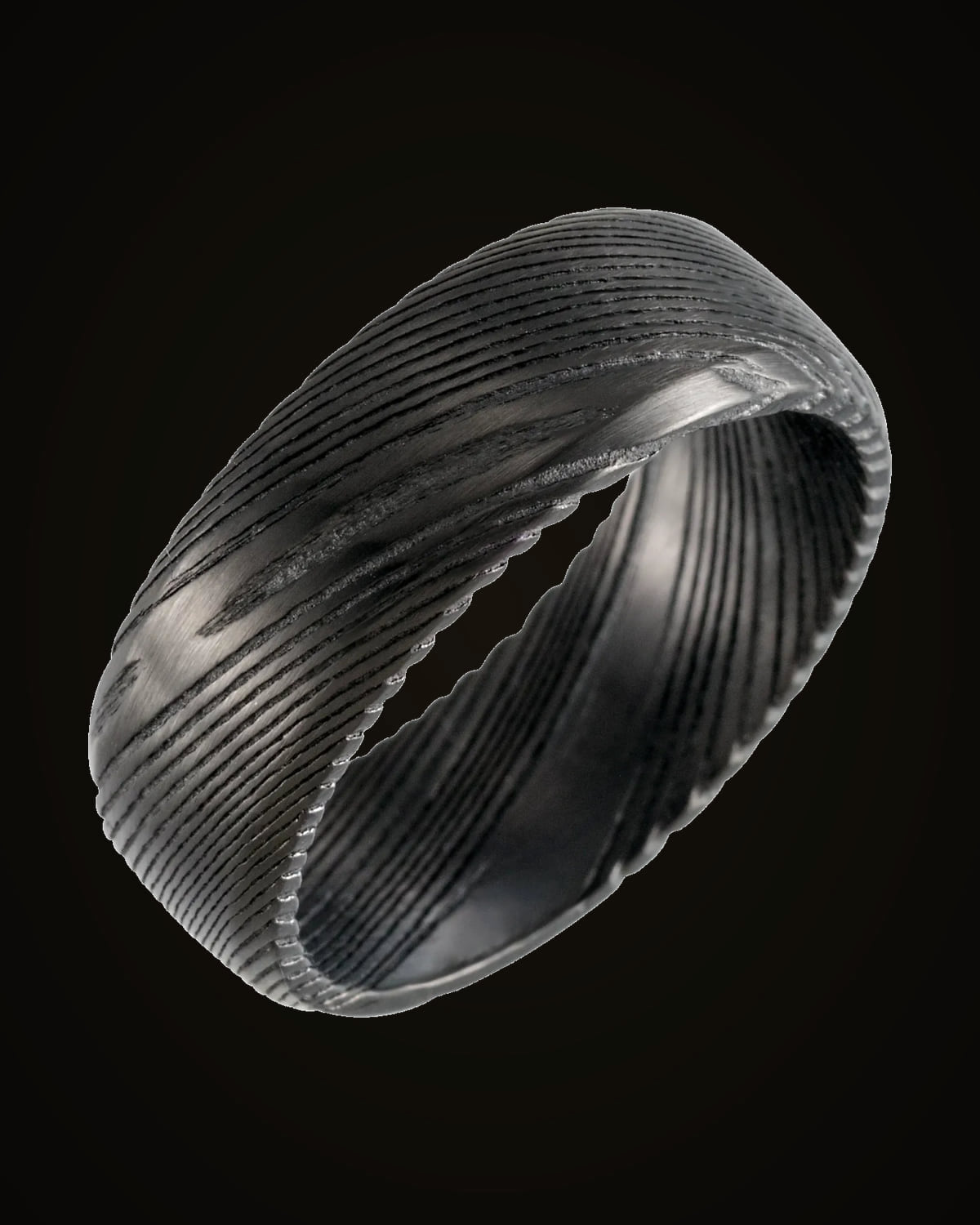 Beveled-Edge Damascus Comfort-Fit Flat Band — Damascus Stainless Steel · 8 mm · Size 8