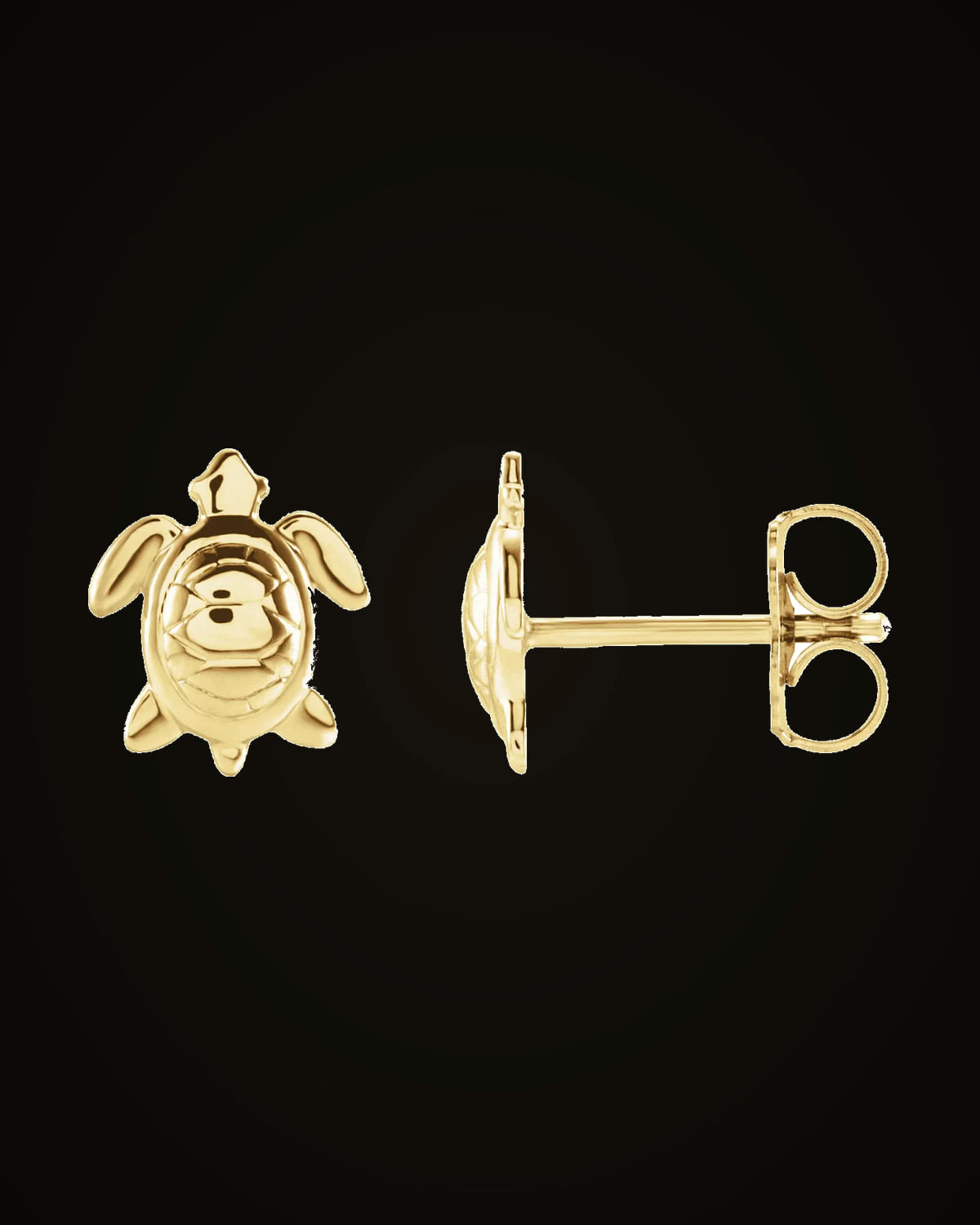 Sea Turtle Earrings With Back — 14K Yellow Gold