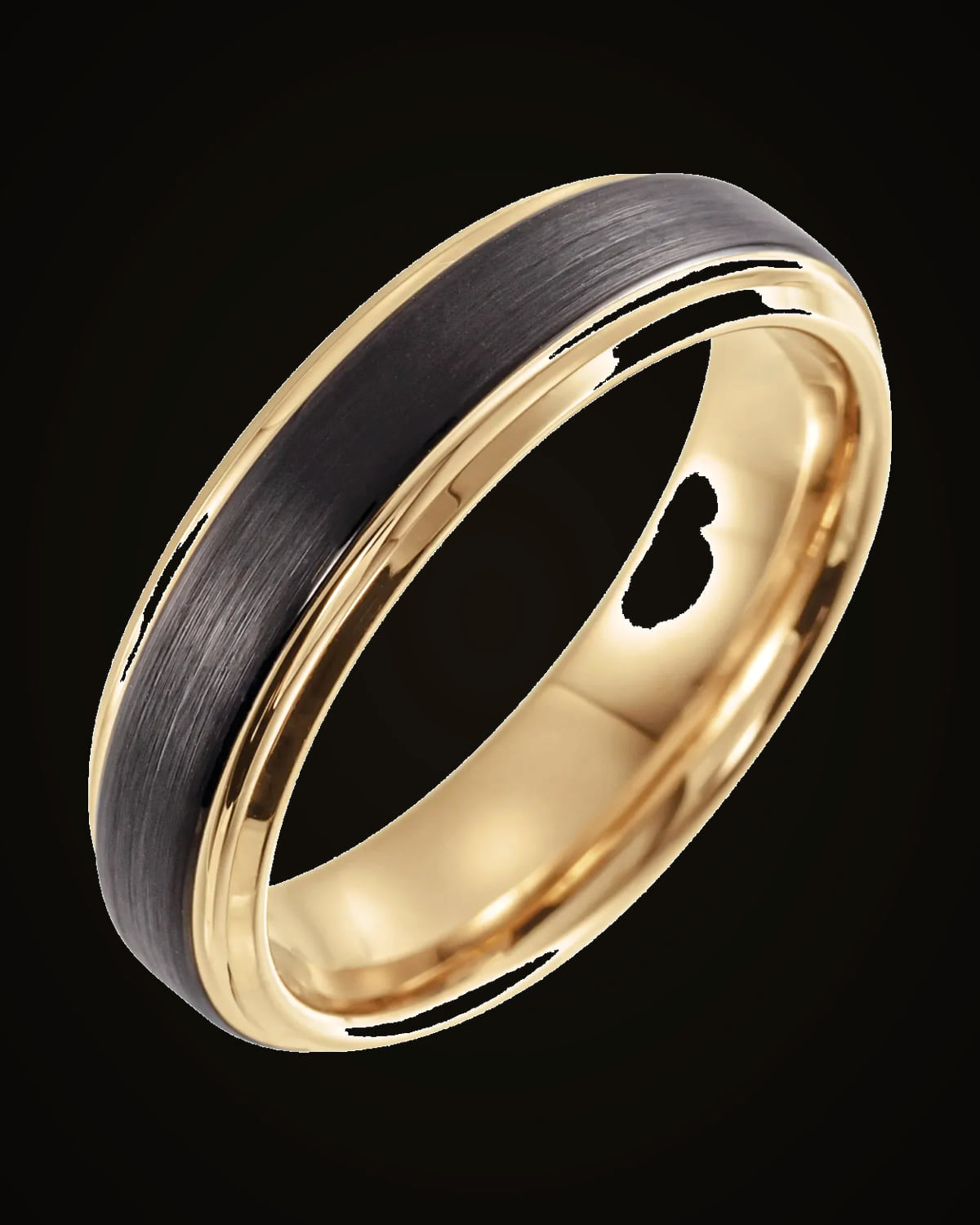 Beveled Stepped-Edge Comfort-Fit Band With 18K Yellow Gold And Black Pvd — 18K Yellow Gold PVD & Black PVD Tungsten · 6 mm · Size 11.5
