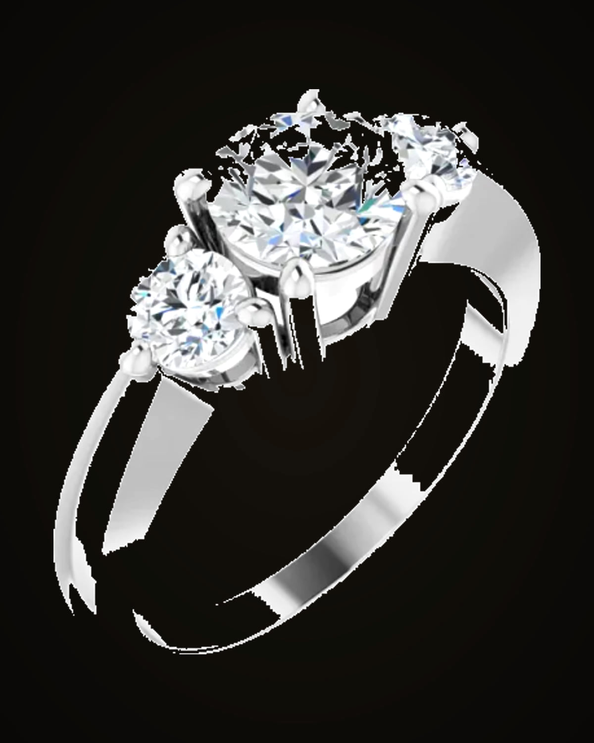 Imitation White Cubic Zirconia 3-Stone Ring — Rhodium-Plated on Sterling Silver · 1.07 mm · 6.5 mm · Imitation Cubic Zirconia · Size 8