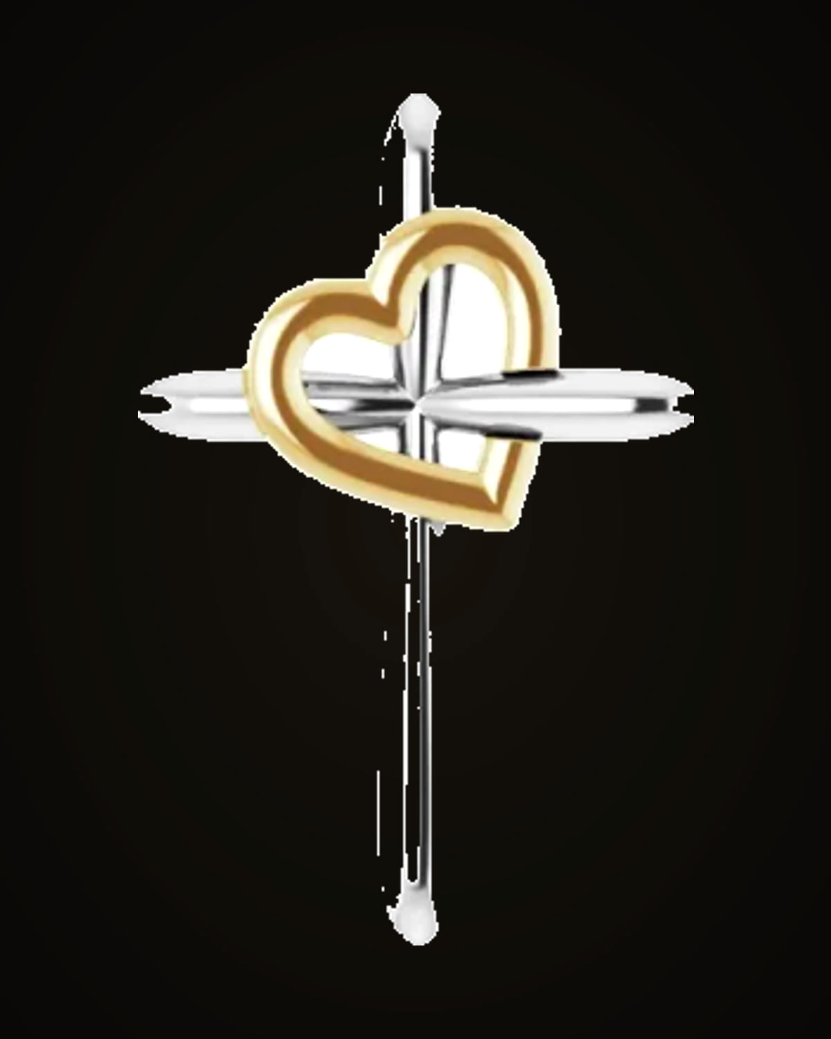 Cross With Heart Pendant — Rhodium-Plated on 14K White & Yellow Gold