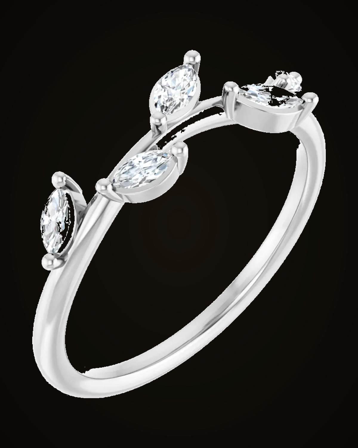 1/4 CTW Lab Grown Diamond Leaf Ring — Rhodium-Plated on 14K White Gold · 1.4 mm · SI1-SI2 · GHI · Size 7
