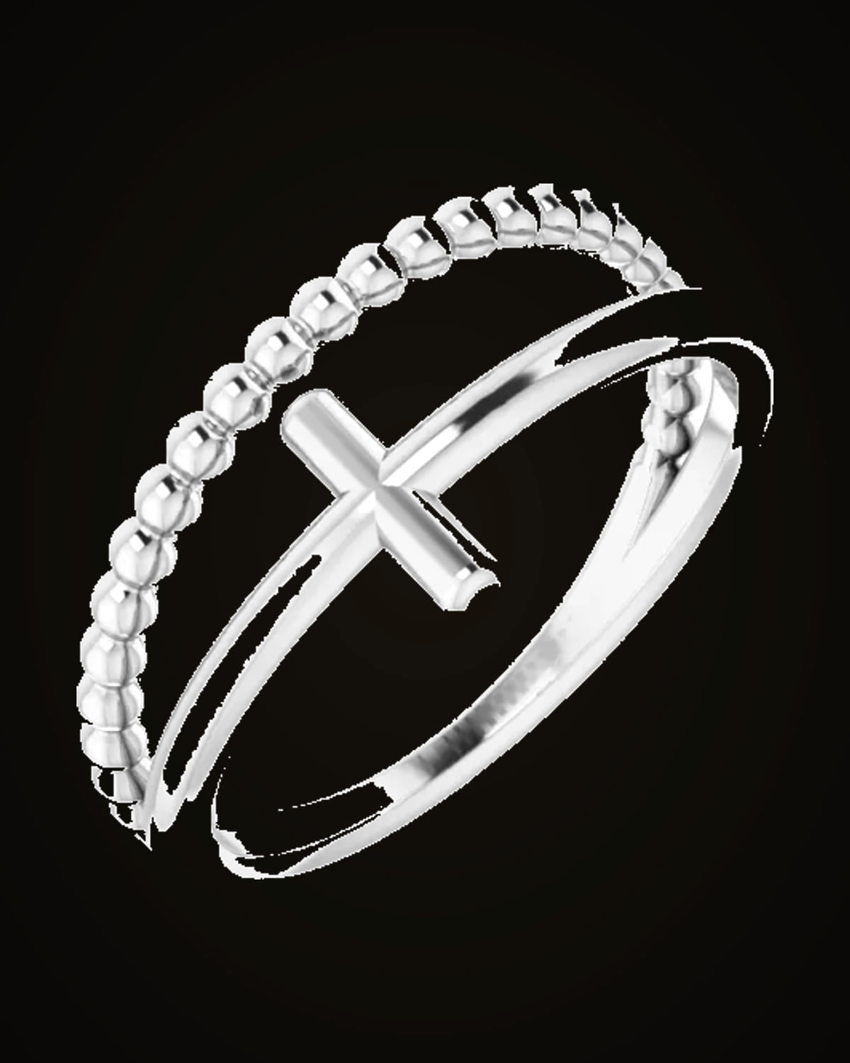 Beaded Negative Space Cross Ring — Sterling Silver · 1.7 mm