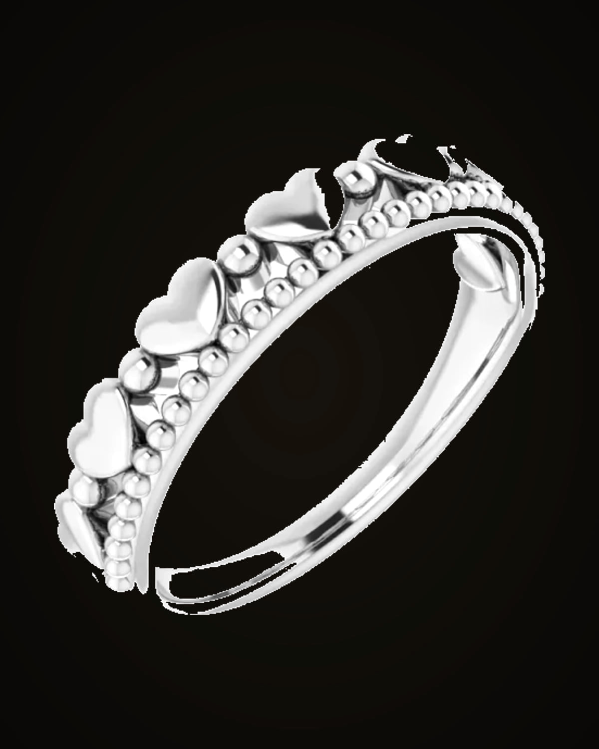 Stackable Beaded Heart Ring — Sterling Silver · 2.1 mm