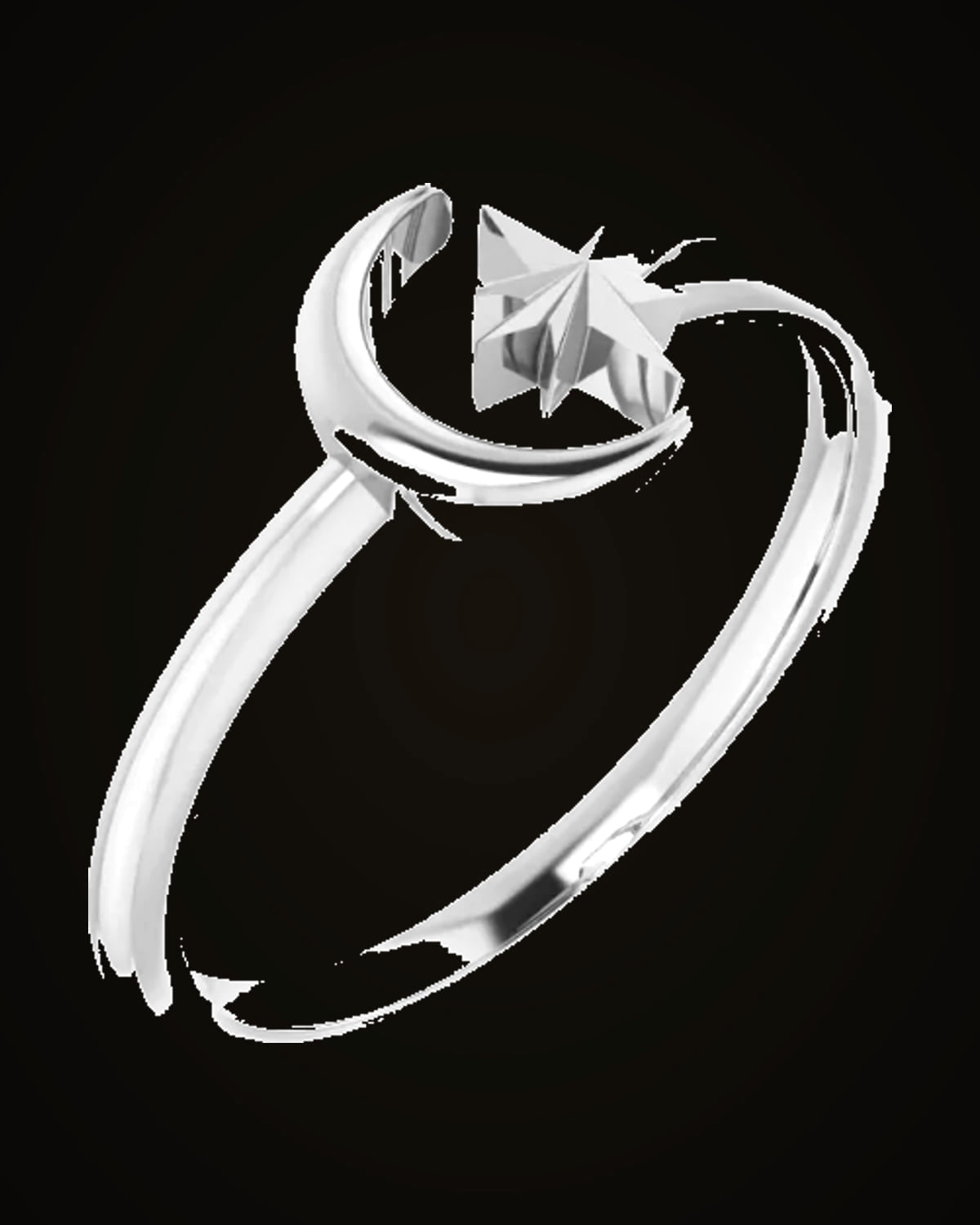 Star And Crescent Moon Negative Space Ring — Sterling Silver · 1.7 mm · Size 7