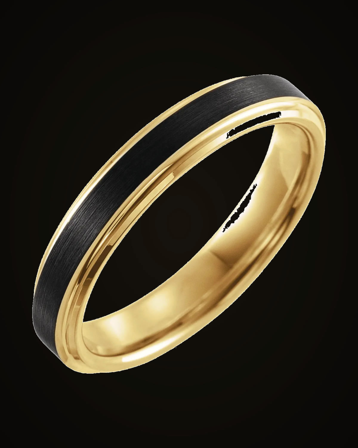 Comfort-Fit Flat Band With Satin Finish And An 18K Yellow Gold And Black Pvd — 18K Yellow Gold PVD & Black PVD Tungsten · 4 mm · Size 11.5