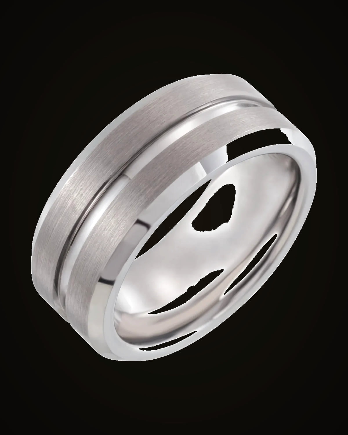 Beveled-Edge Grooved Comfort-Fit Band With Satin Finish — Tungsten · 8 mm · Size 7
