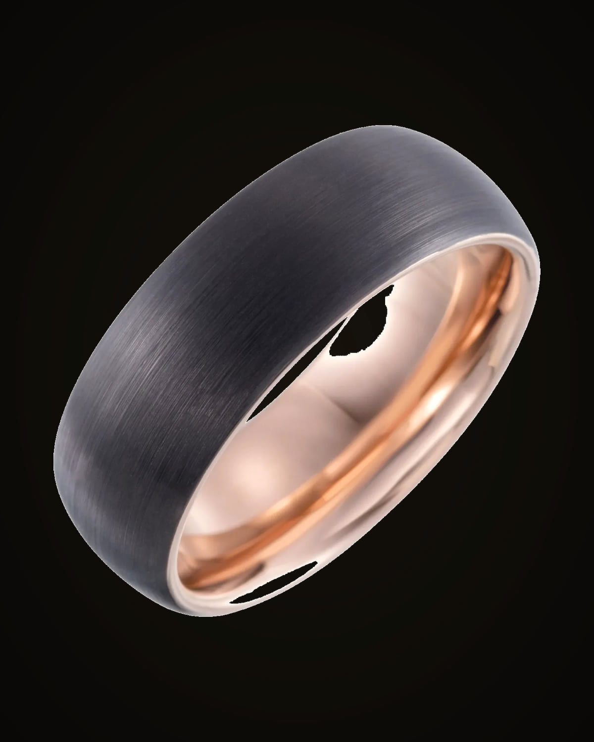 Comfort-Fit Half Round Band With Satin Finish And An 18K Rose Gold And Black Pvd — 18K Rose Gold PVD & Black PVD Tungsten · 8 mm · Size 9.5