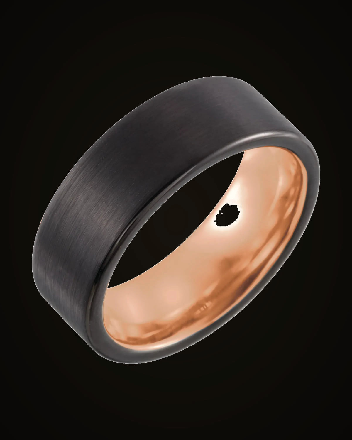 Comfort-Fit Flat Band With Satin Finish And An 18K Rose Gold And Black Pvd — 18K Rose Gold PVD & Black PVD Tungsten · 8 mm · Size 8
