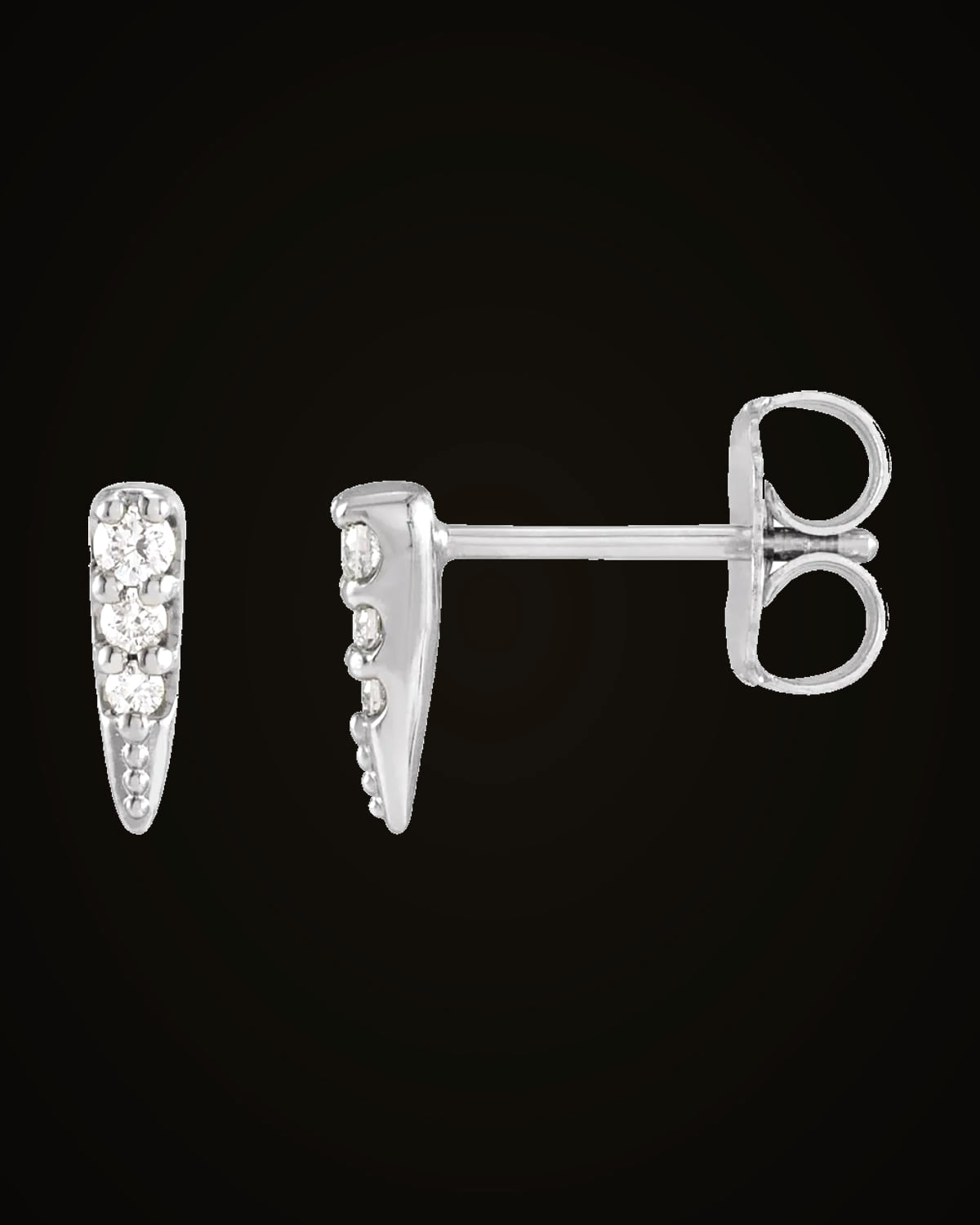 0.07 CTW Natural Diamond Spike Stud Earrings — Rhodium-Plated on 14K White Gold