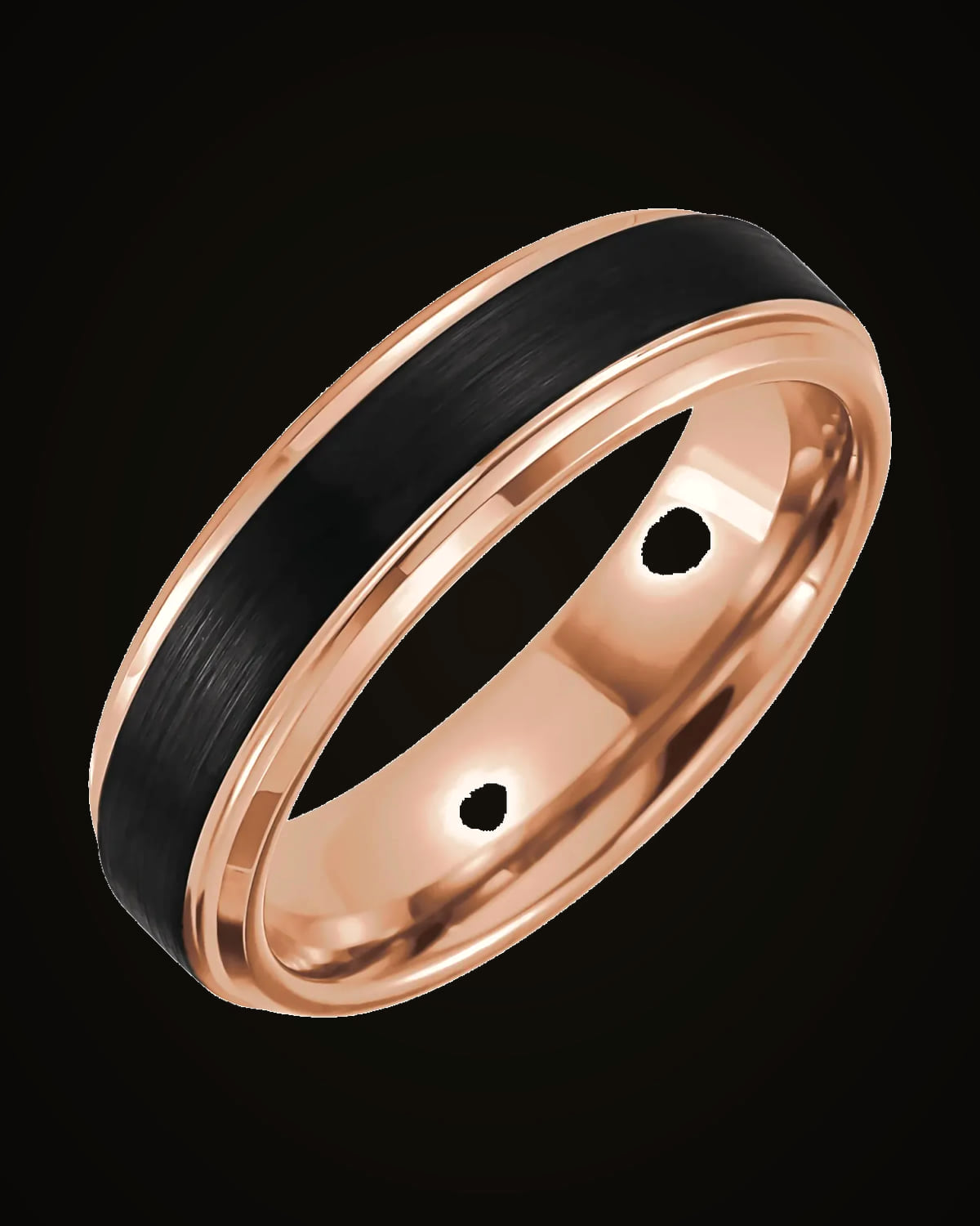 Beveled Stepped-Edge Comfort-Fit Band With Satin Finish And An 18K Rose Gold And Black Pvd — 18K Rose Gold PVD & Black PVD Tungsten · 6 mm · Size 12