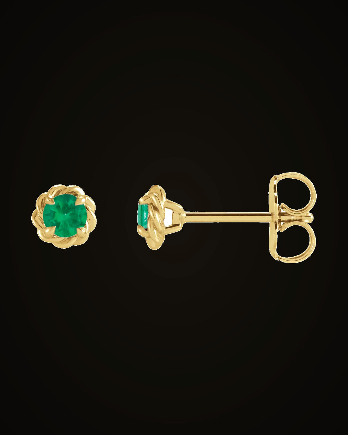 Lab-Grown Emerald Claw-Prong Rope Earrings — 14K Yellow Gold · 3 mm