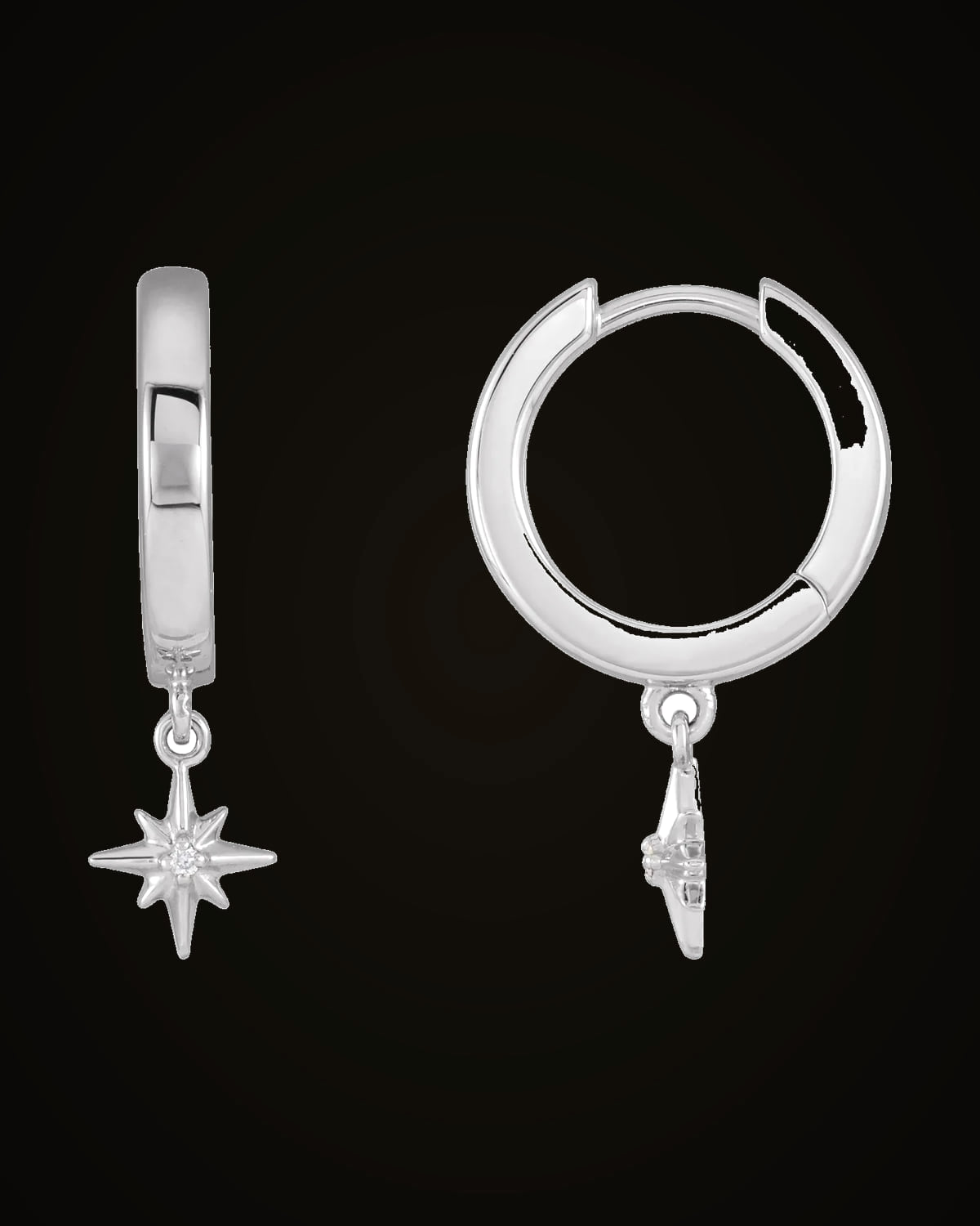 0.0075 CTW Natural Diamond Star Hinged Hoop Earrings — Sterling Silver